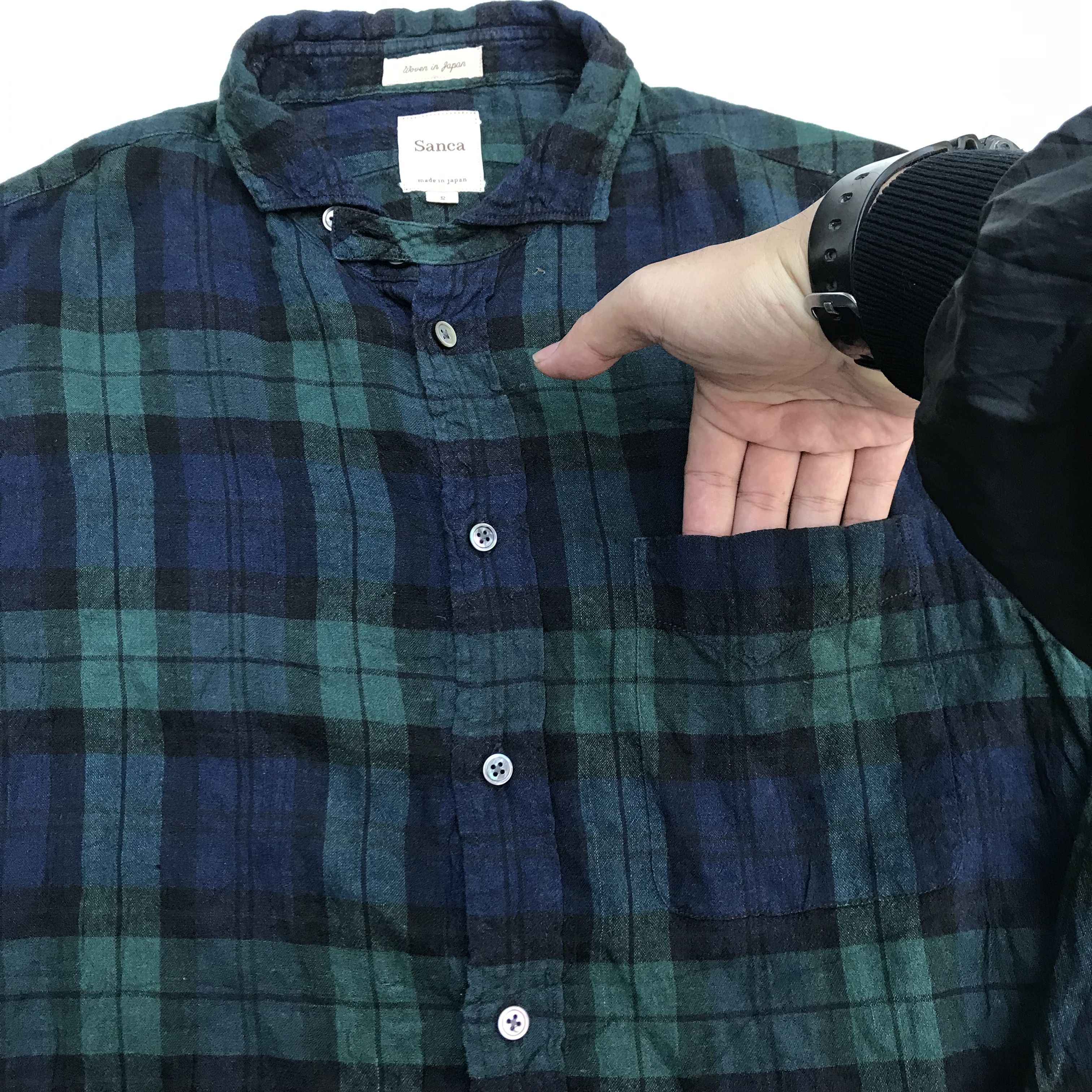 Japanese Brand Vintage Sanca japan Flannel Shirt long sleeves green union Size US M / EU 48-50 / 2 - 3 Thumbnail