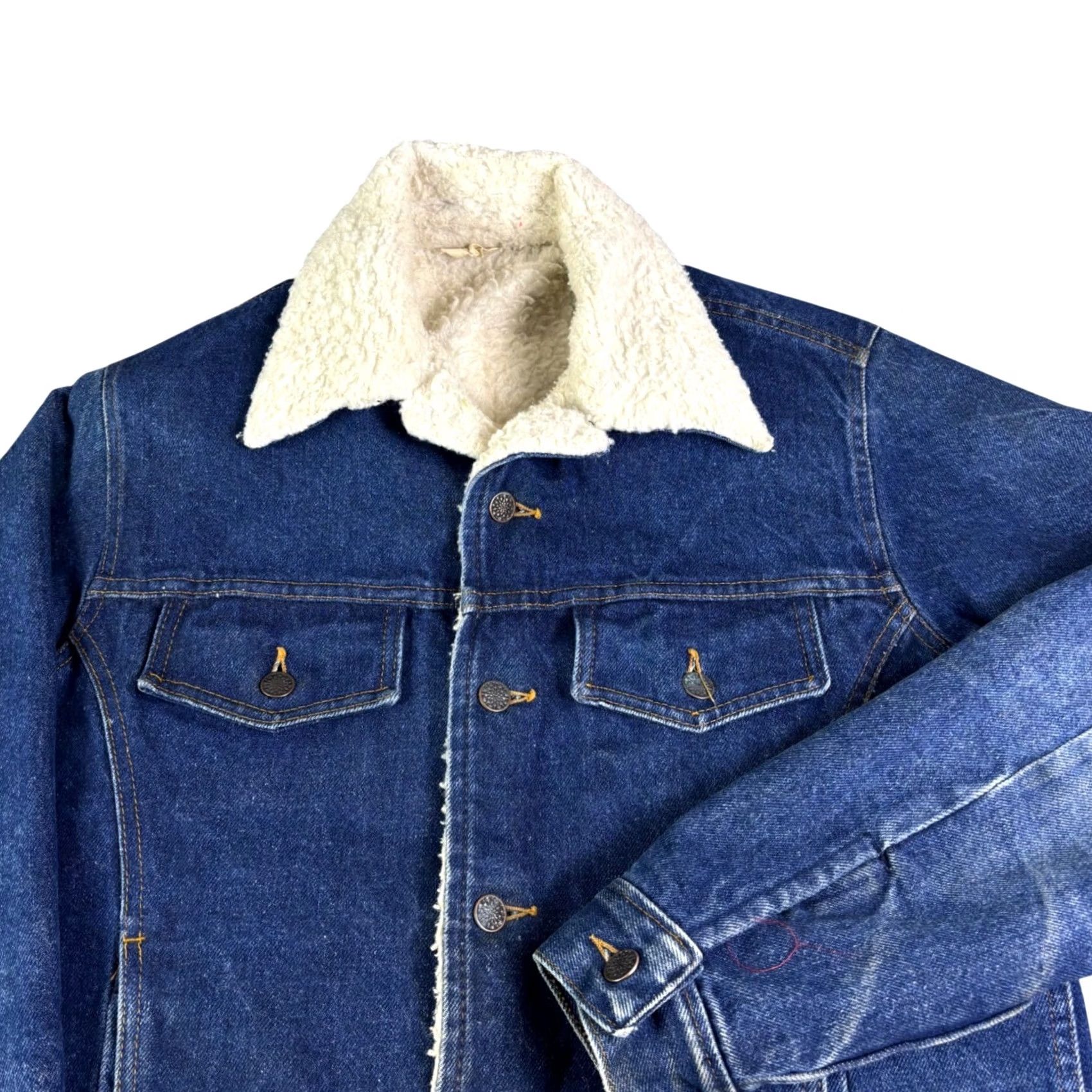 Denime VINTAGE Denim Trucker Jacket Blue Faux Fur Collar Mens Large Jacket/Coat Size US L / EU 52-54 / 3 - 2 Thumbnail