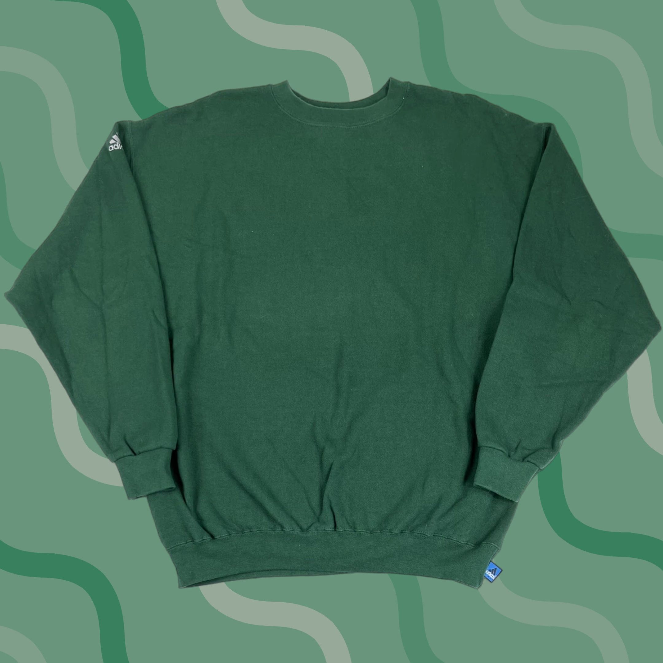 Adidas VINTAGE adidas Sweatshirt Crewneck 3 Stripe Trefoil Green Sz L Men Regular | Sweatshirt | Green | 90s Theme | Logo Embroidered Mens Size US L / EU 52-54 / 3 - 1 Thumbnail