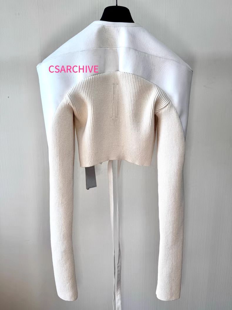 Rick Owens 25FW TIGHT White Leather Padded Shoulder Jacket Q8 Size US XXS / EU 40 - 3 Thumbnail