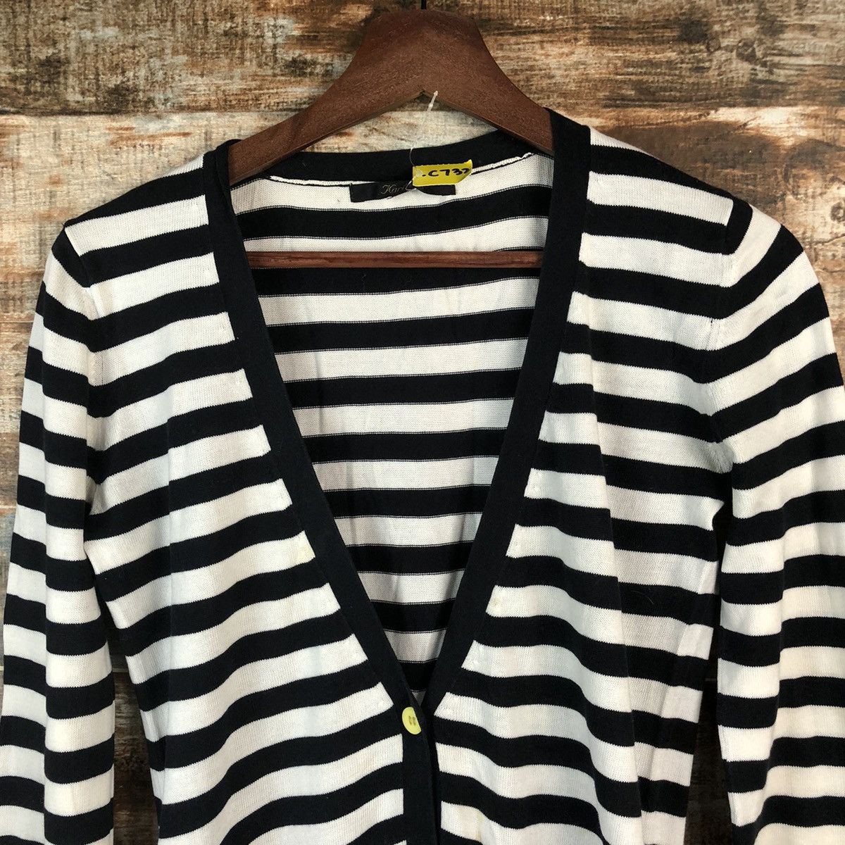 Homespun Knitwear DL Kari Ang Stripe White Black Cardigan Knitwear #C732 Size S / US 4 / IT 40 - 4 Thumbnail