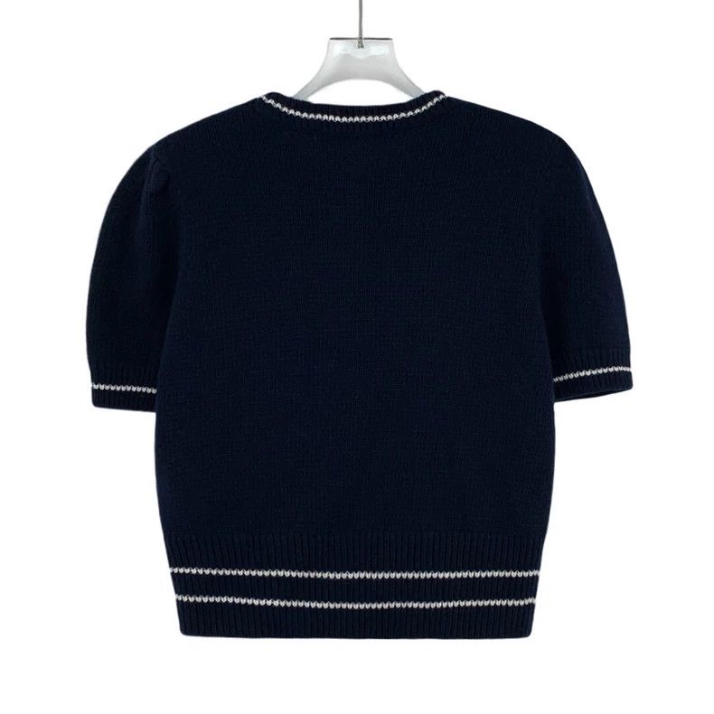 Dior Dior Dark blue logo letter inlaid wool round-neck short-sl Size S / US 4 / IT 40 - 2 Thumbnail