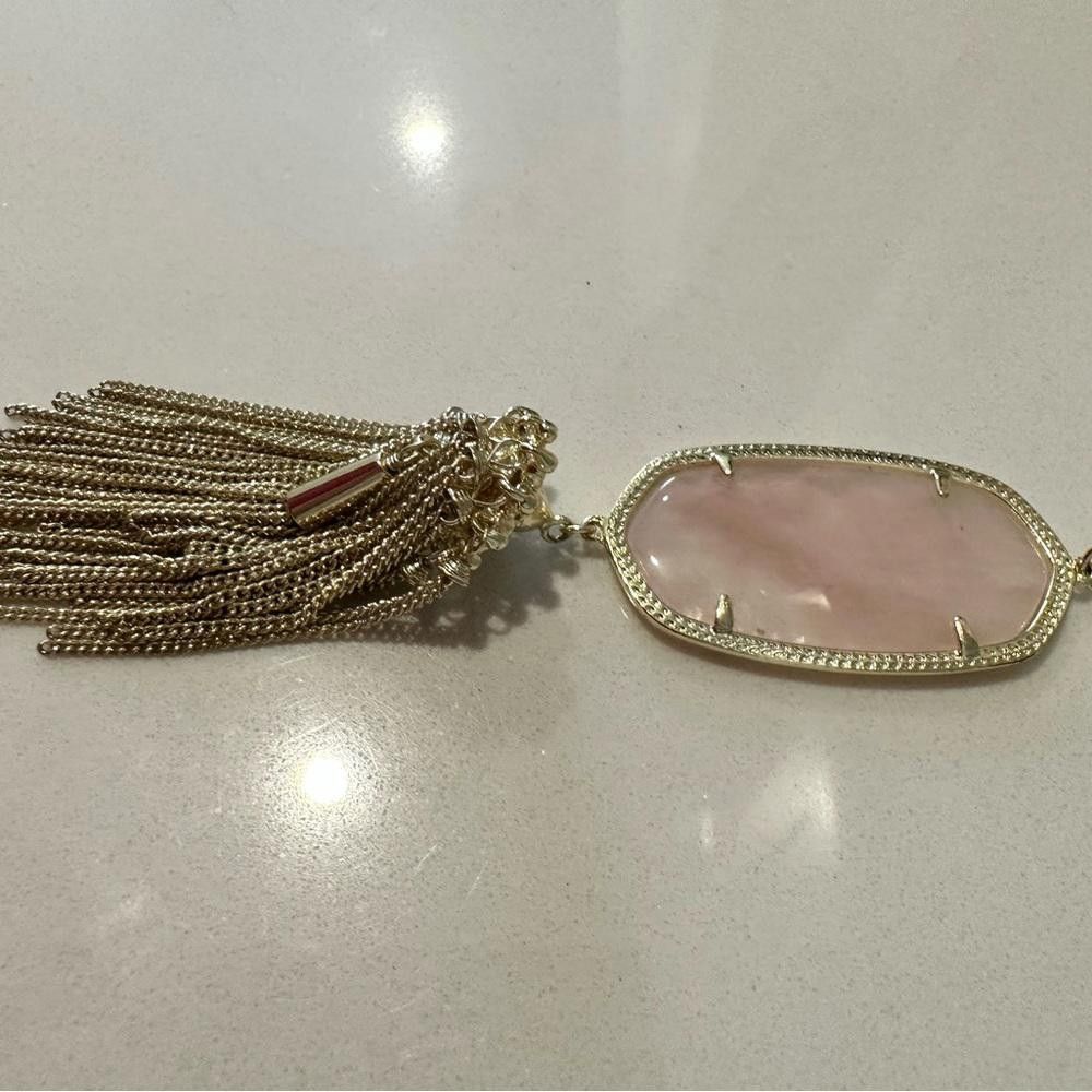Kendra Scott Kendra Scott Rayne Long Pink Quartz and Gold Tassel Necklace Size ONE SIZE - 5 Thumbnail