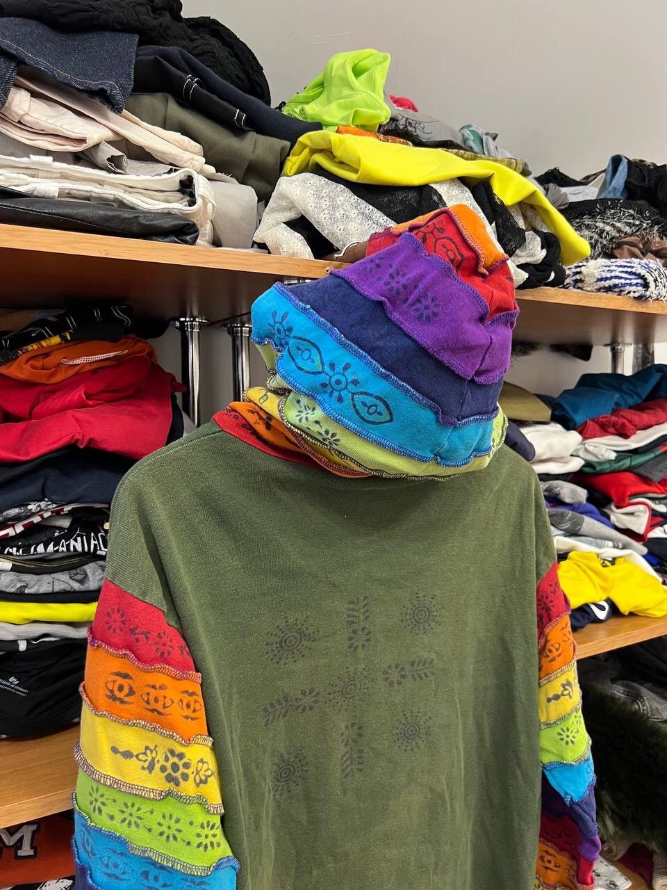 Japanese Brand × Other × Vintage Rainbow Patchwork Jacket Hippie Boho Zip Front Hoodie Size M / US 6-8 / IT 42-44 - 8 Thumbnail