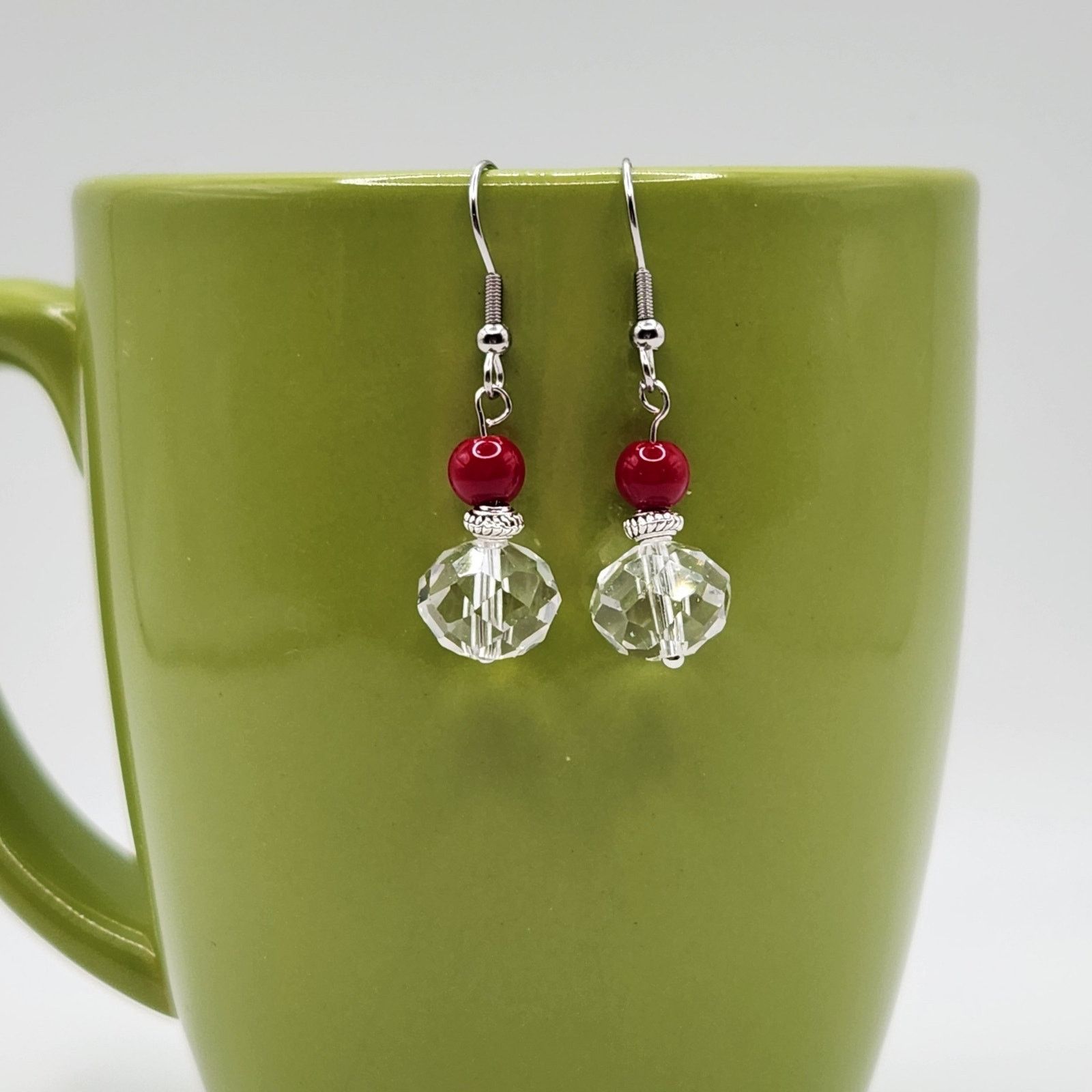 Other Handmade Earrings with Crystal, Red Coral – 1.5" Dangle Size ONE SIZE - 6 Thumbnail