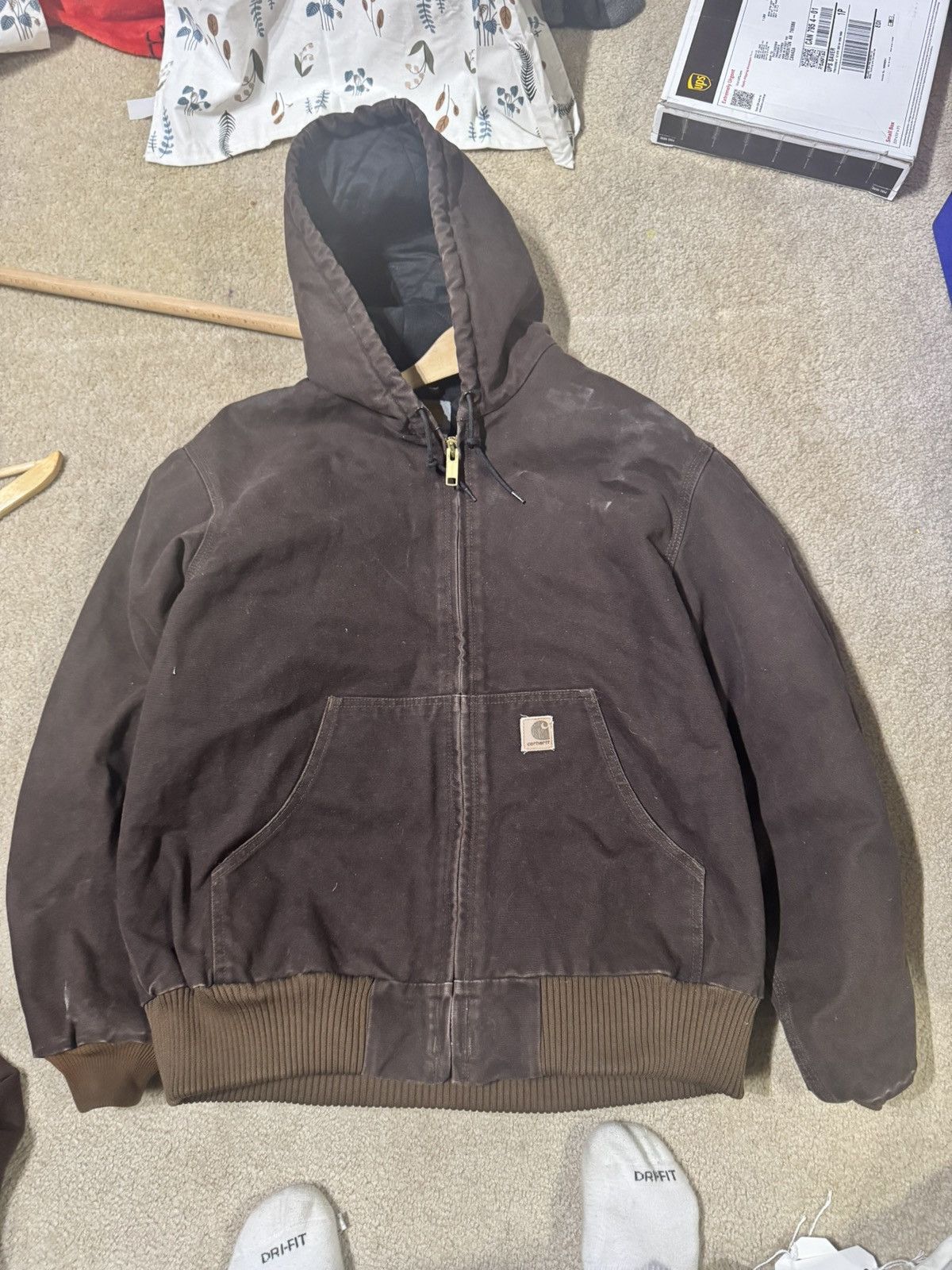 Carhartt Vintage Carhartt Hooded Jacket Brown J130 DKB Size US L / EU 52-54 / 3 - 1 Thumbnail