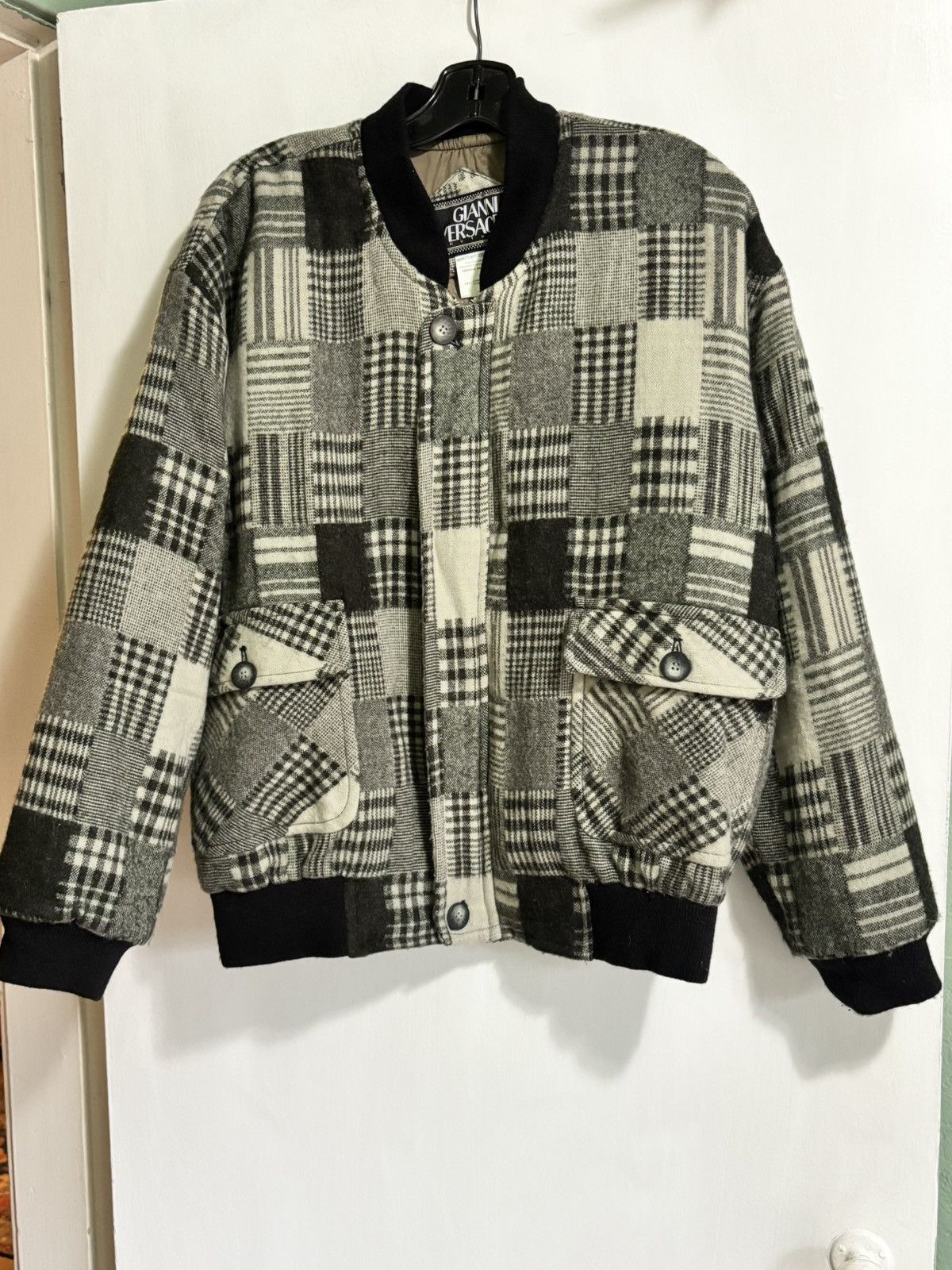 Versace Vintage Gianni Versace Patchwork Plaid Bomber Jacket Size US M / EU 48-50 / 2 - 2 Thumbnail