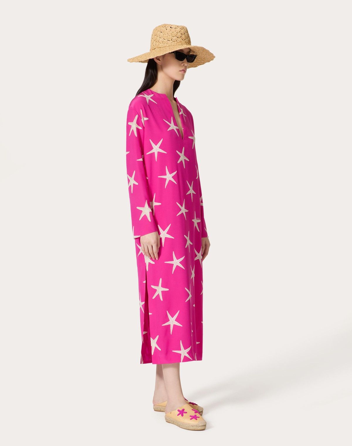 Valentino o1s1wg110525 Starfish Crepe De Chine Midi Dress in Pink Size XS / US 0-2 / IT 36-38 - 3 Thumbnail