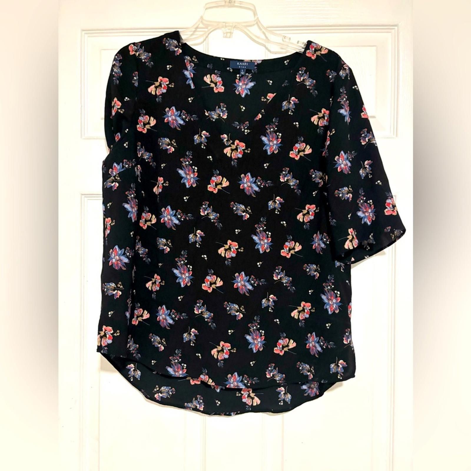 Other Kaari Blue Black Floral Blouse Size L / US 10 / IT 46 - 1 Thumbnail