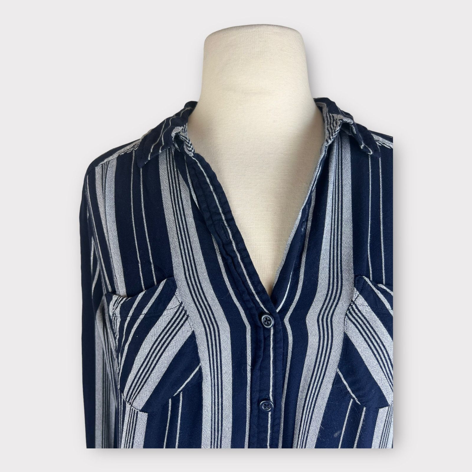 Merona Merona Striped Navy Gray Striped Long Sleeve Shirt Dress Size S / US 4 / IT 40 - 7 Thumbnail