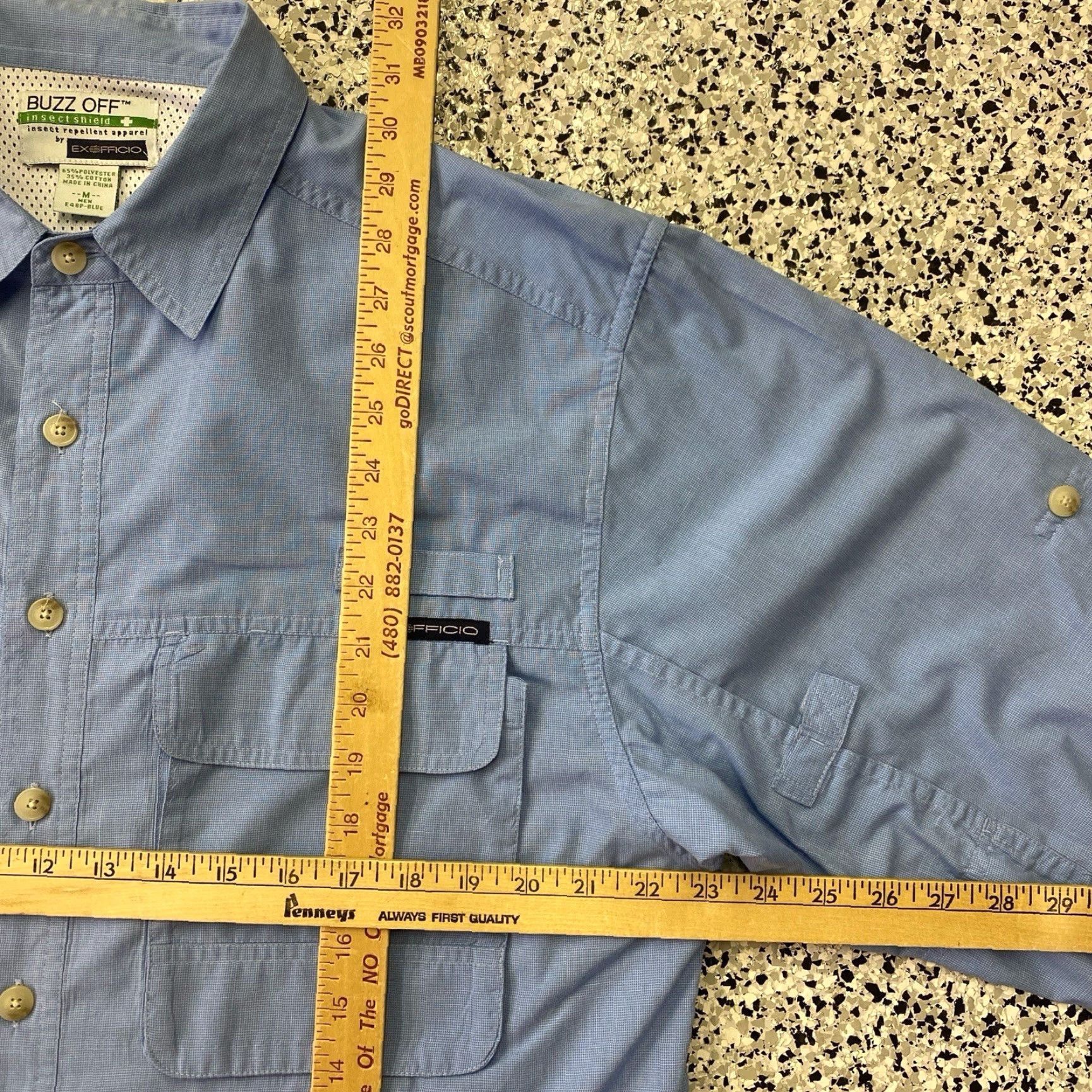 ExOfficio ExOfficio Shirt Mens Medium Button-Up Long Sleeve Outdoor Pockets Blue Nylon Polyester Button-Down Regular Fit Size US M / EU 48-50 / 2 - 2 Thumbnail