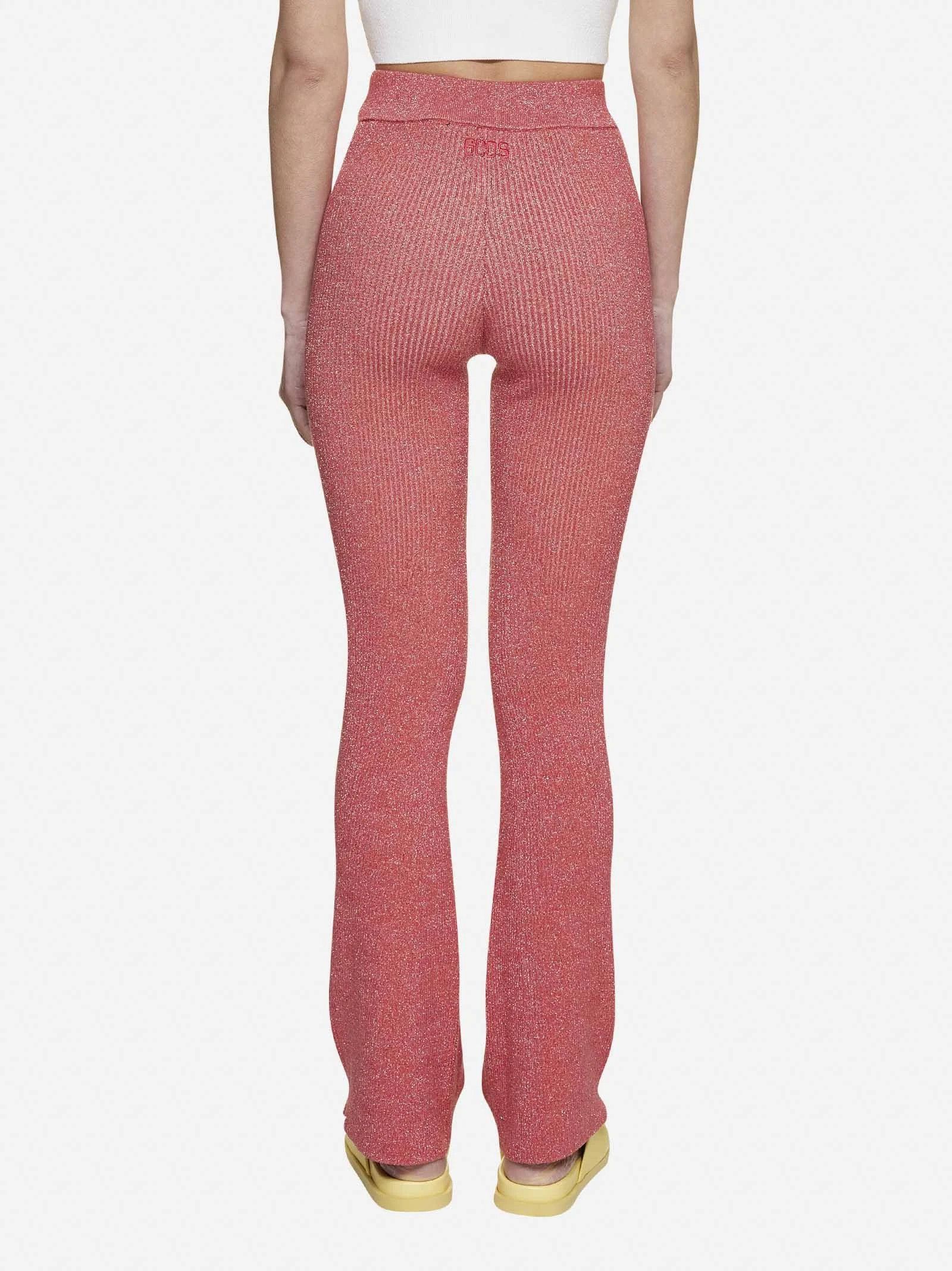 GCDS o1mle0524 Ribbed Lurex Knit Pants in Coral Size 34" / US 12 / IT 48 - 5 Thumbnail
