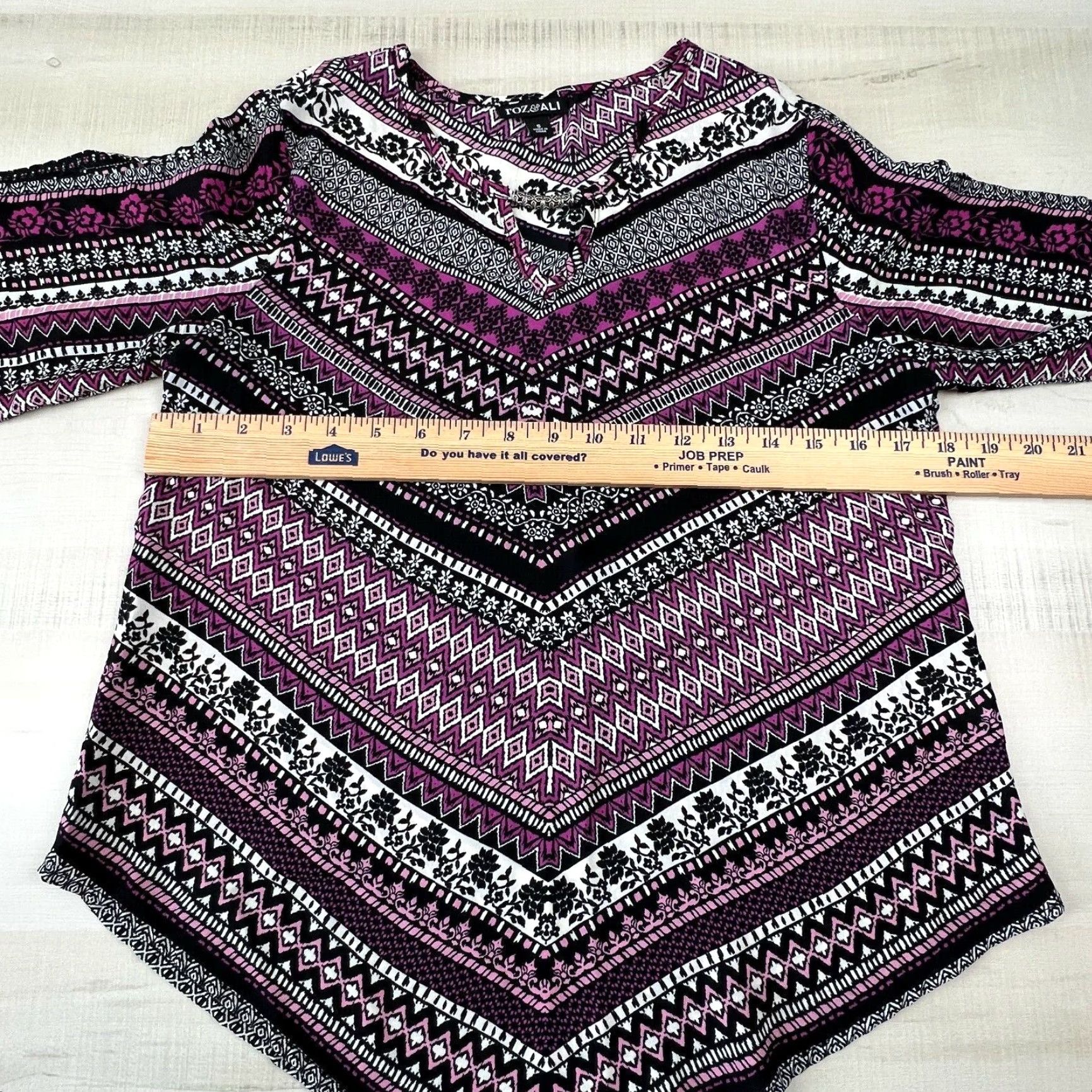Vintage Roz & Ali Women's Small Purple 3/4 Sleeve Asymmetrical Flowy Blouse Top Size S / US 4 / IT 40 - 7 Thumbnail