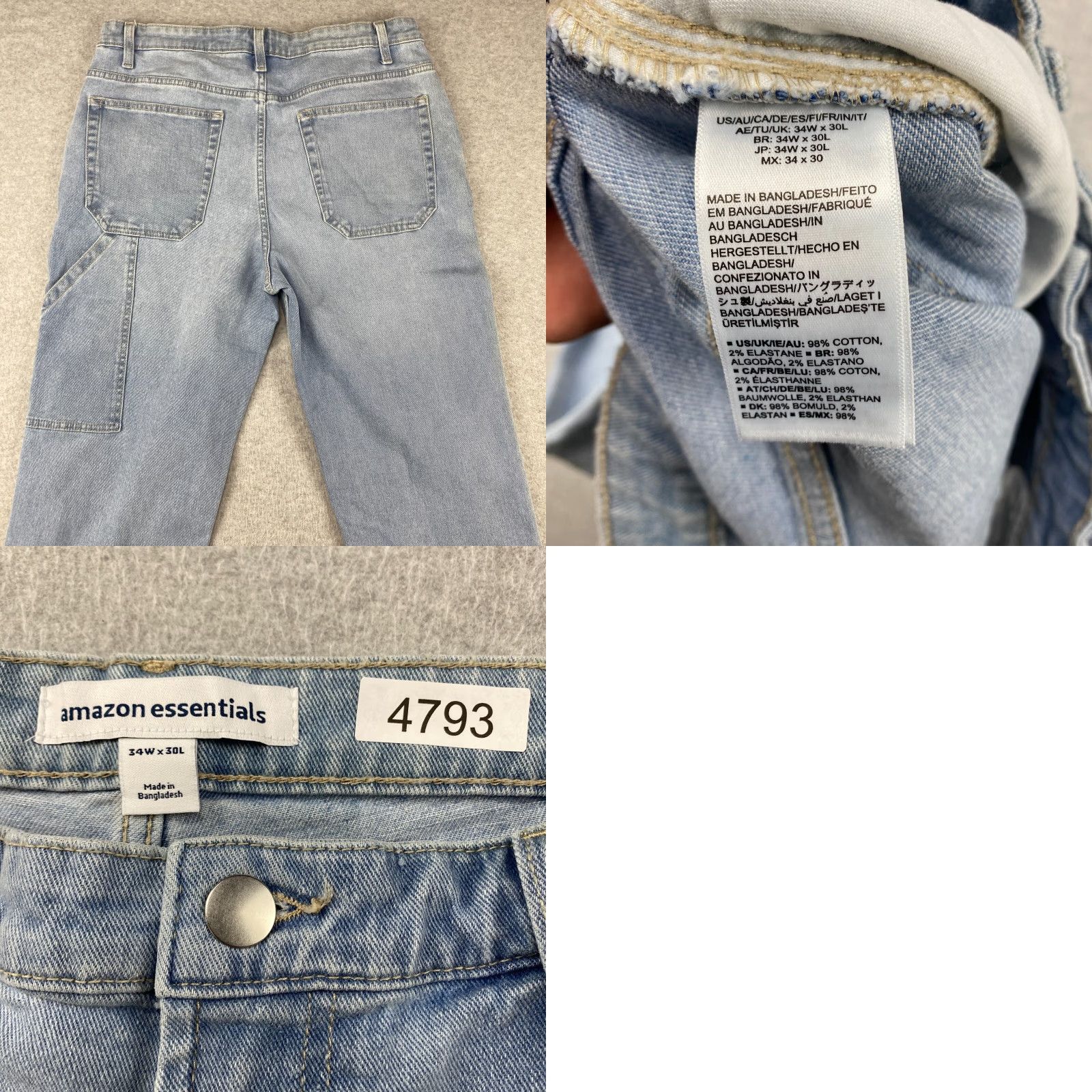 Essentials Amazon Jeans Mens 34X30 Blue Straight Leg Pockets Light Denim Slim 5-Pocket Design Belt Loops Size US 34 / EU 50 - 9 Thumbnail