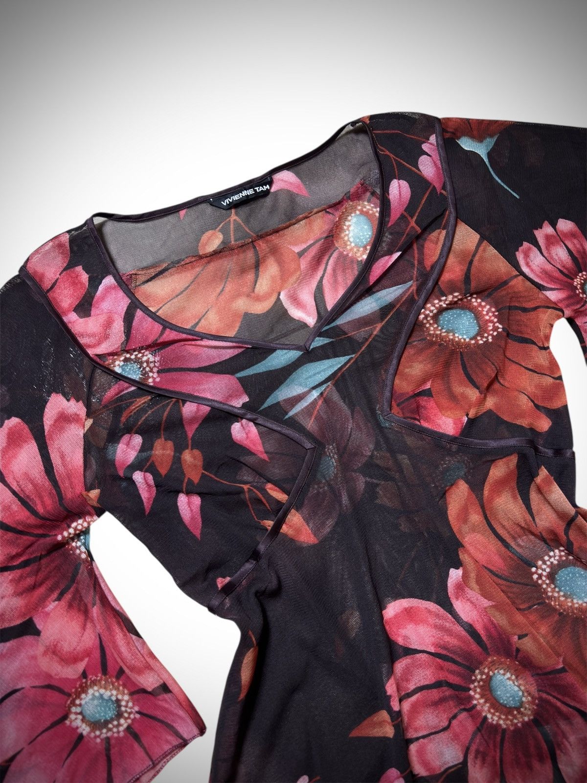 Vivienne Tam 1990’s Vivienne Tam - Rare Design Floral Printed Mesh Top Size S / US 4 / IT 40 - 4 Thumbnail