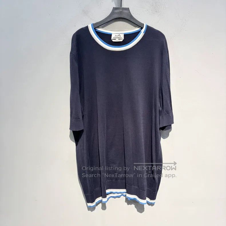 Hermes Hermes Collar Stripe Short Sleeve Knit Sweater Size US XXL / EU 58 / 5 - 1 Thumbnail