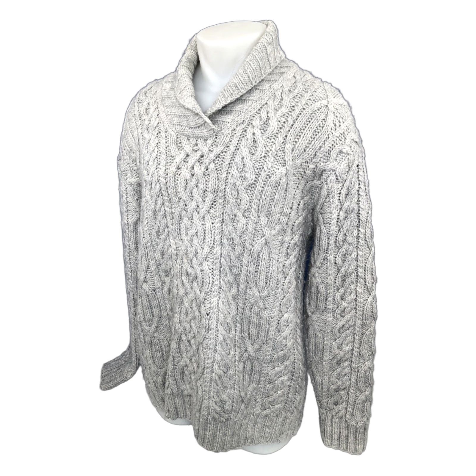 Ralph Lauren LAUREN / RALPH LAUREN Hand Cable Knit ALPACA Fisherman Blend Lg. Shawl Sweater Shirt Pullover Gray Mens Size L Size US L / EU 52-54 / 3 - 1 Thumbnail