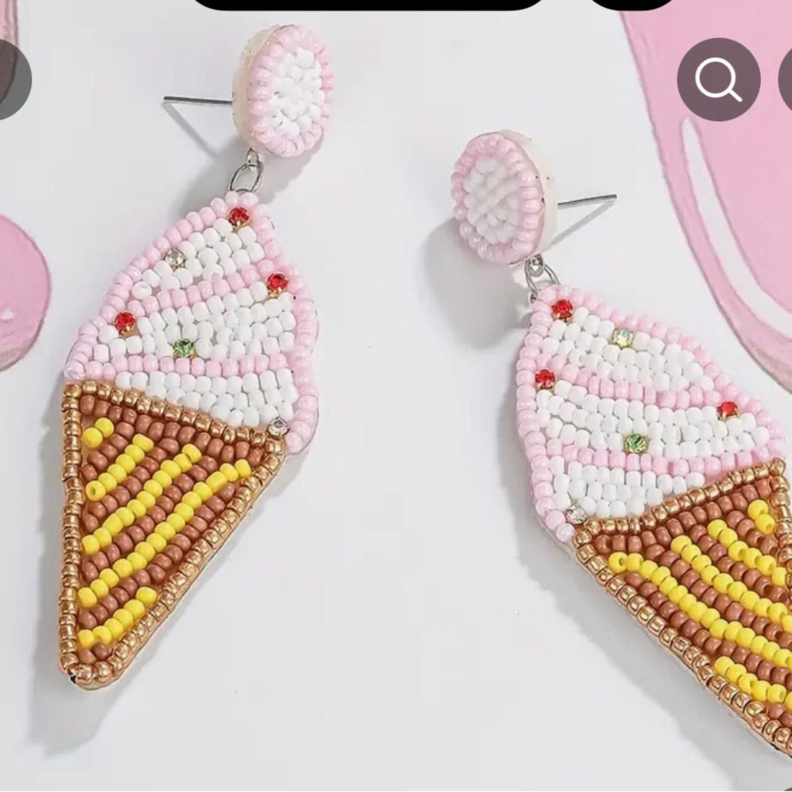 Designer Beaded Ice Cream Cone Earrings Size ONE SIZE - 1 Thumbnail