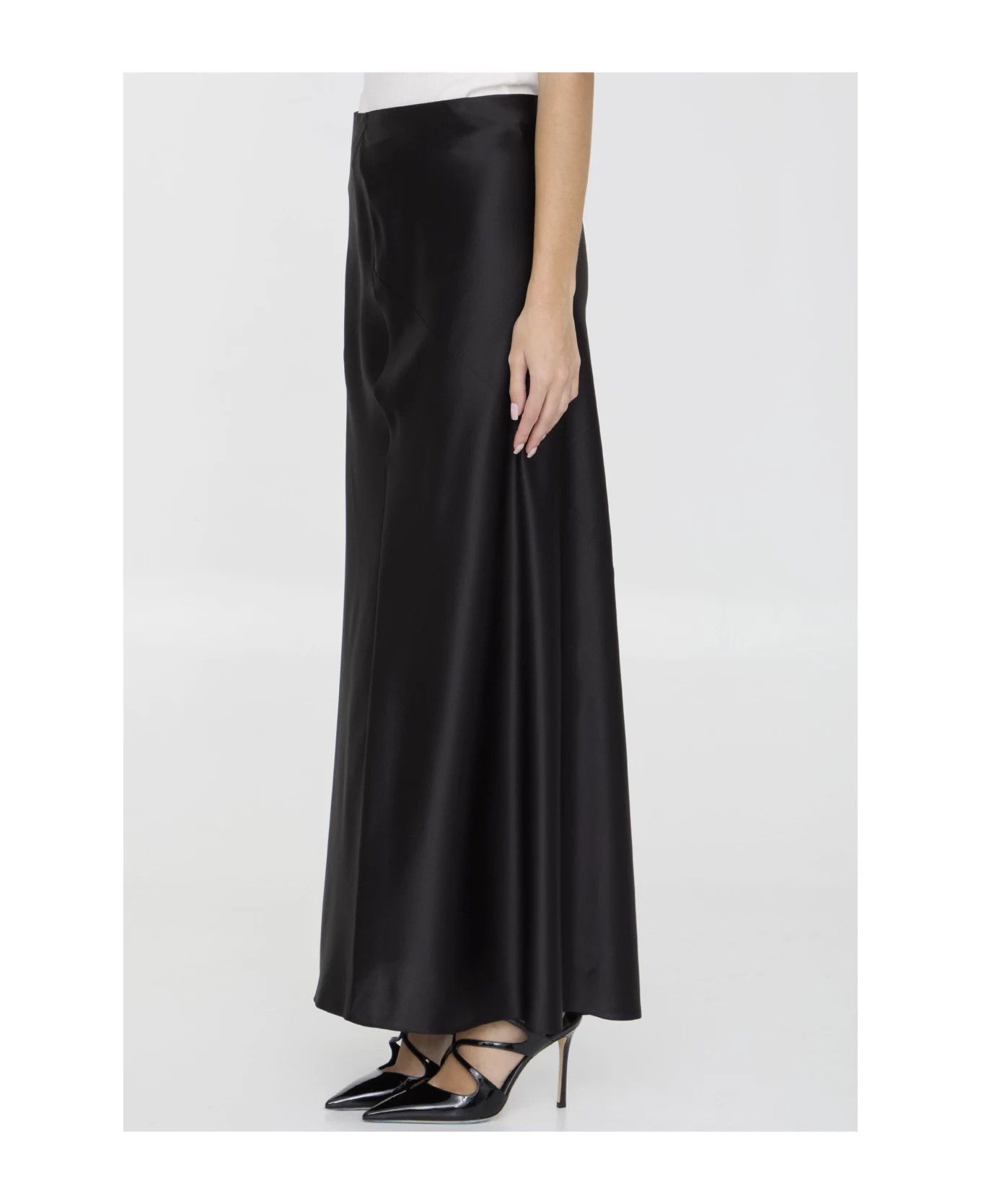 Saint Laurent Paris oc11z0226 783896 Long Skirt in Silk Satin Crepe in Black Size 27" / US 4 / IT 40 - 2 Thumbnail