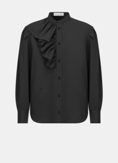 Dior o1w1db10924 Cotton Blouse With Ruffles in Black Size L / US 10 / IT 46 - 1 Thumbnail
