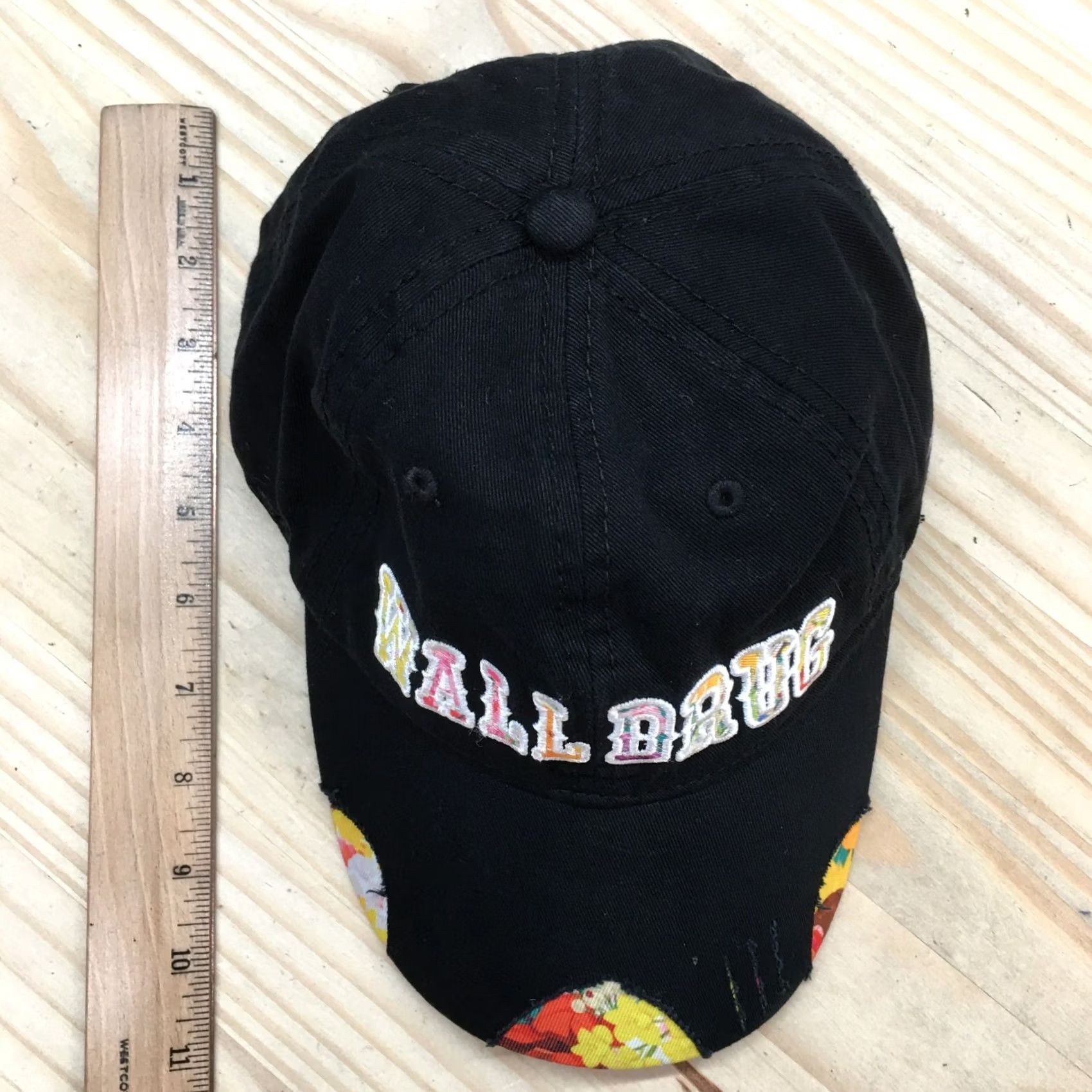 Walls Wall Drug Baseball Cap Hat Mens OS Black Floral Cotton Distressed Adjustable Size ONE SIZE - 3 Thumbnail