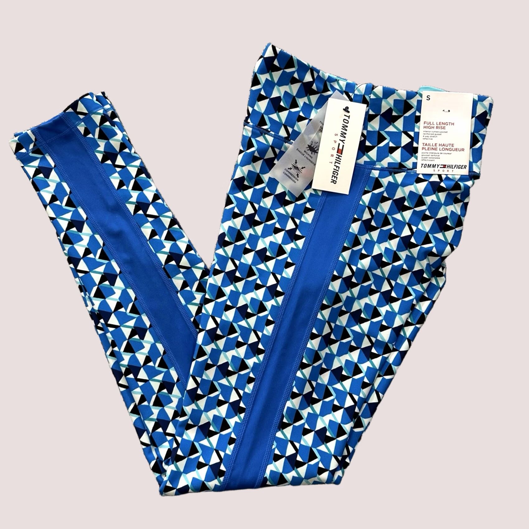 Tommy Hilfiger Tommy Hilfiger Sport Leggings Womens S High Rise Full Tight Gym Training Pilates Geometric Blue 27 in Ankle Stretch Size 28" / US 6 / IT 42 - 1 Thumbnail