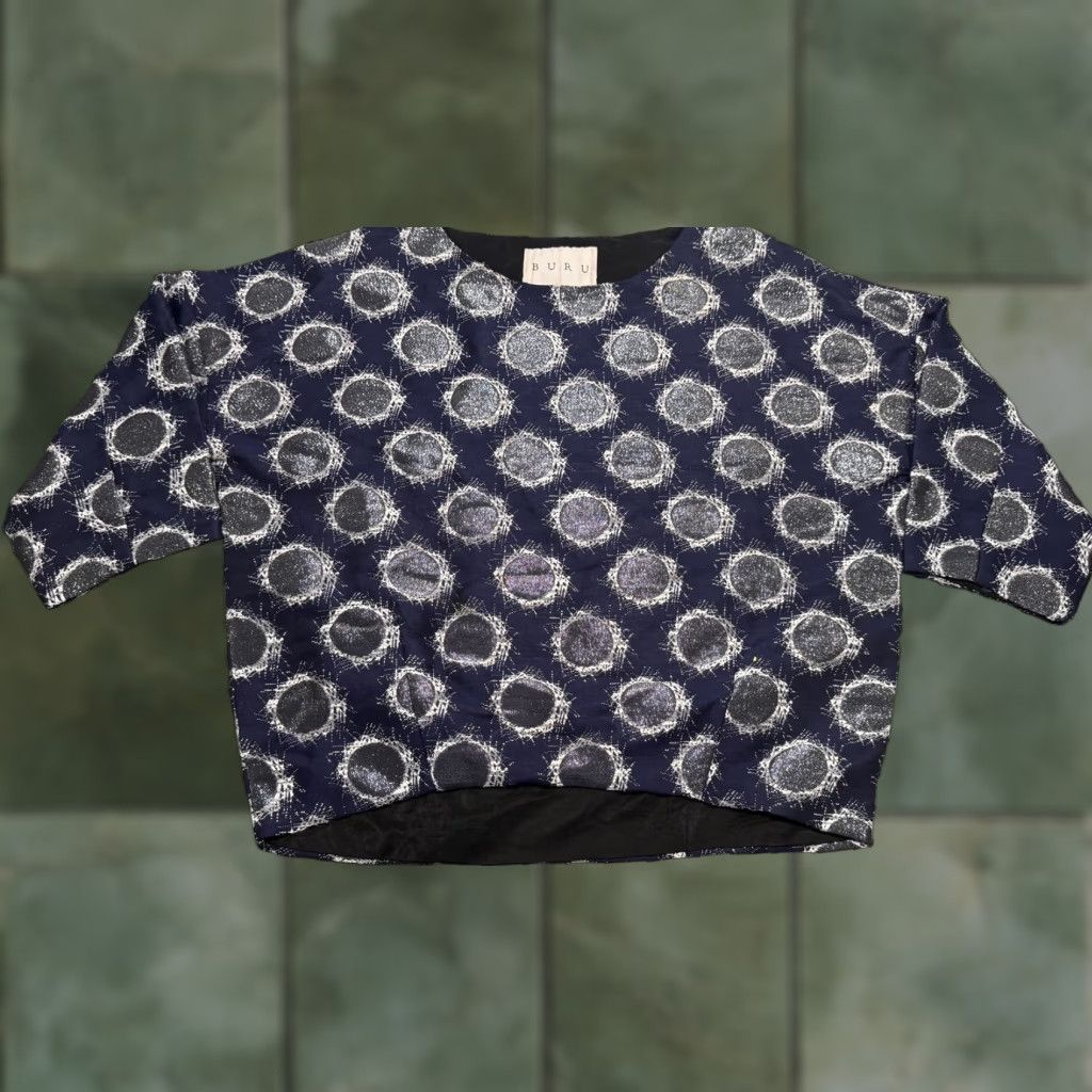 Vintage Buru Beulah Style Top Sz S Blue Metallic Artsy Oversized Boxy Woven Luxury Blouse Size S / US 4 / IT 40 - 1 Thumbnail