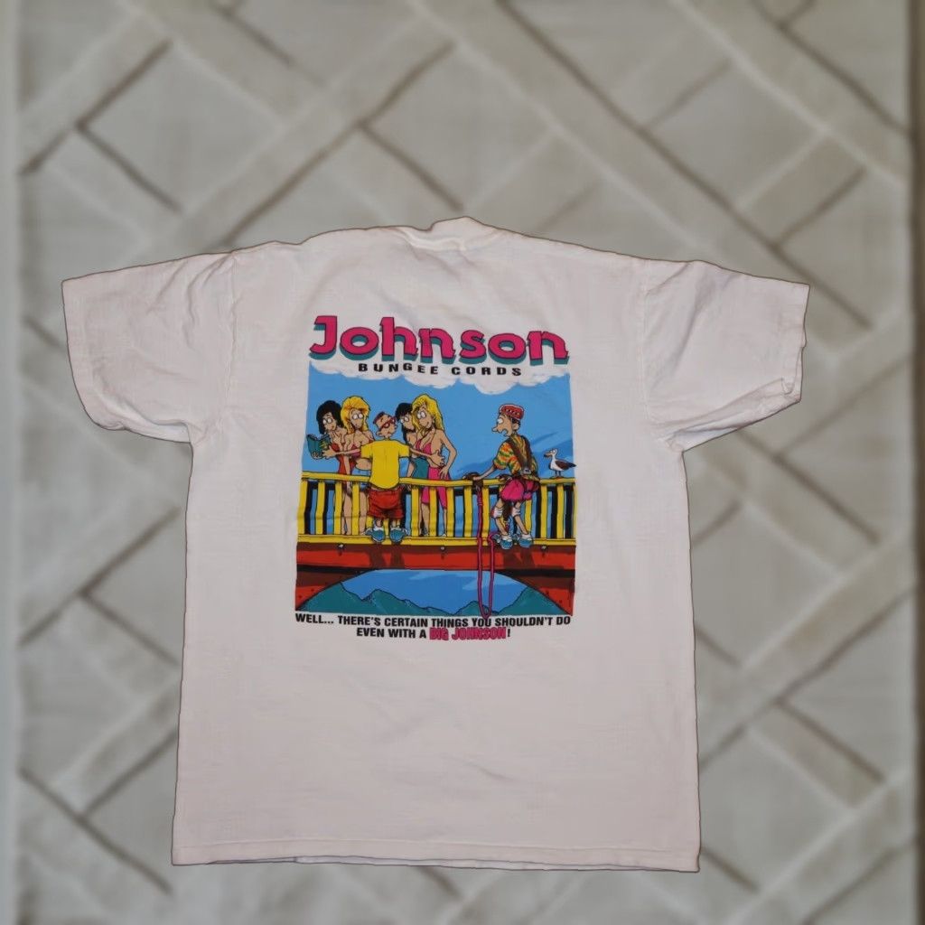 VINTAGE Big Johnson 1990s Cotton T-Shirt Mens Large White Funny