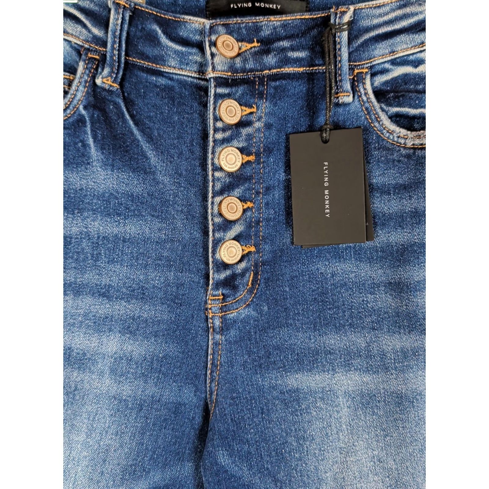 Vintage Flying Monkey Jeans Women 30x30 High Rise Flare Distressed Blue Denim Hippie 80s 90s Retro Boho Regular Fit Jeans Women Size 30" / US 8 / IT 44 - 2 Thumbnail