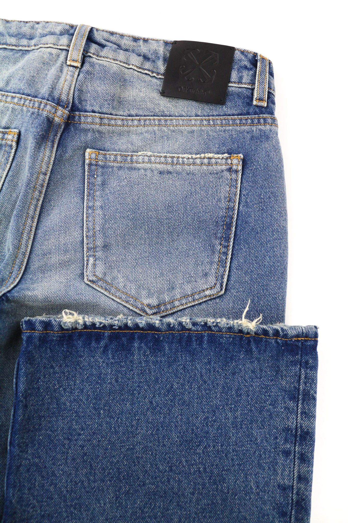 Off-White W29 Slim Flared Washed Zipped Cotton Blue 80243 Size 29" - 4 Thumbnail