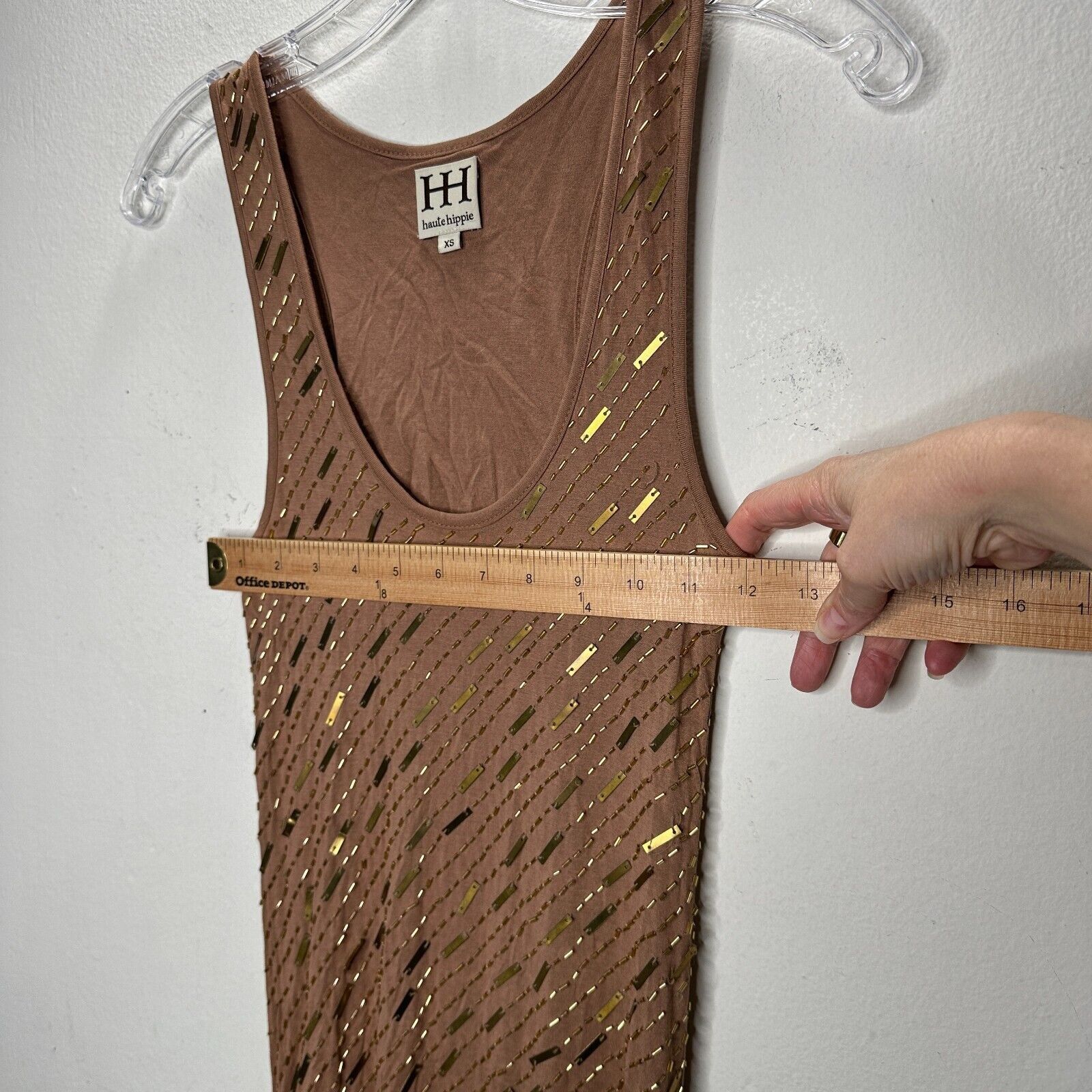 Haute Hippie Haute Hippie Brown Tank Mini Side Ruche Gold Bead Adornment Size XS / US 0-2 / IT 36-38 - 13 Thumbnail