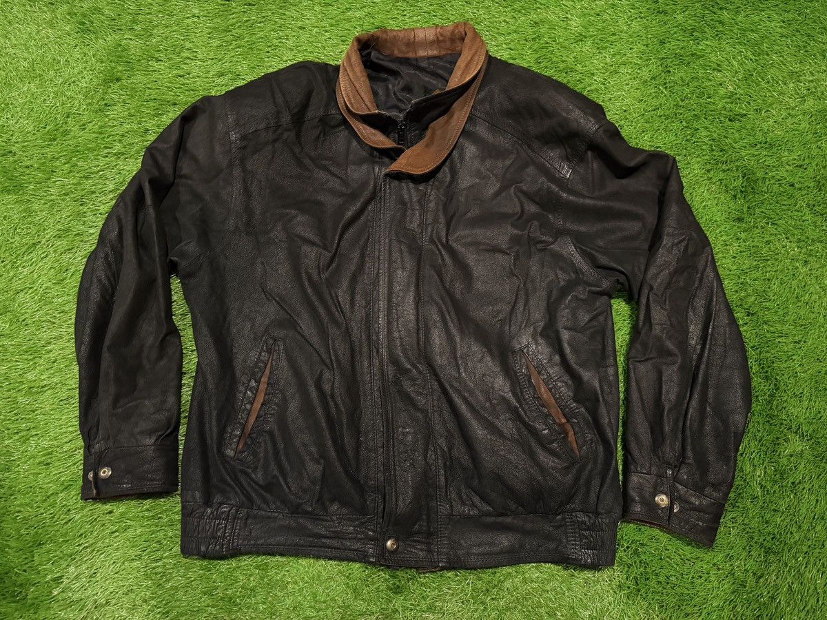 Remy VTG Remy Soft Leather Bomber Jacket Blk Brown Double Collar Size US L / EU 52-54 / 3 - 1 Thumbnail