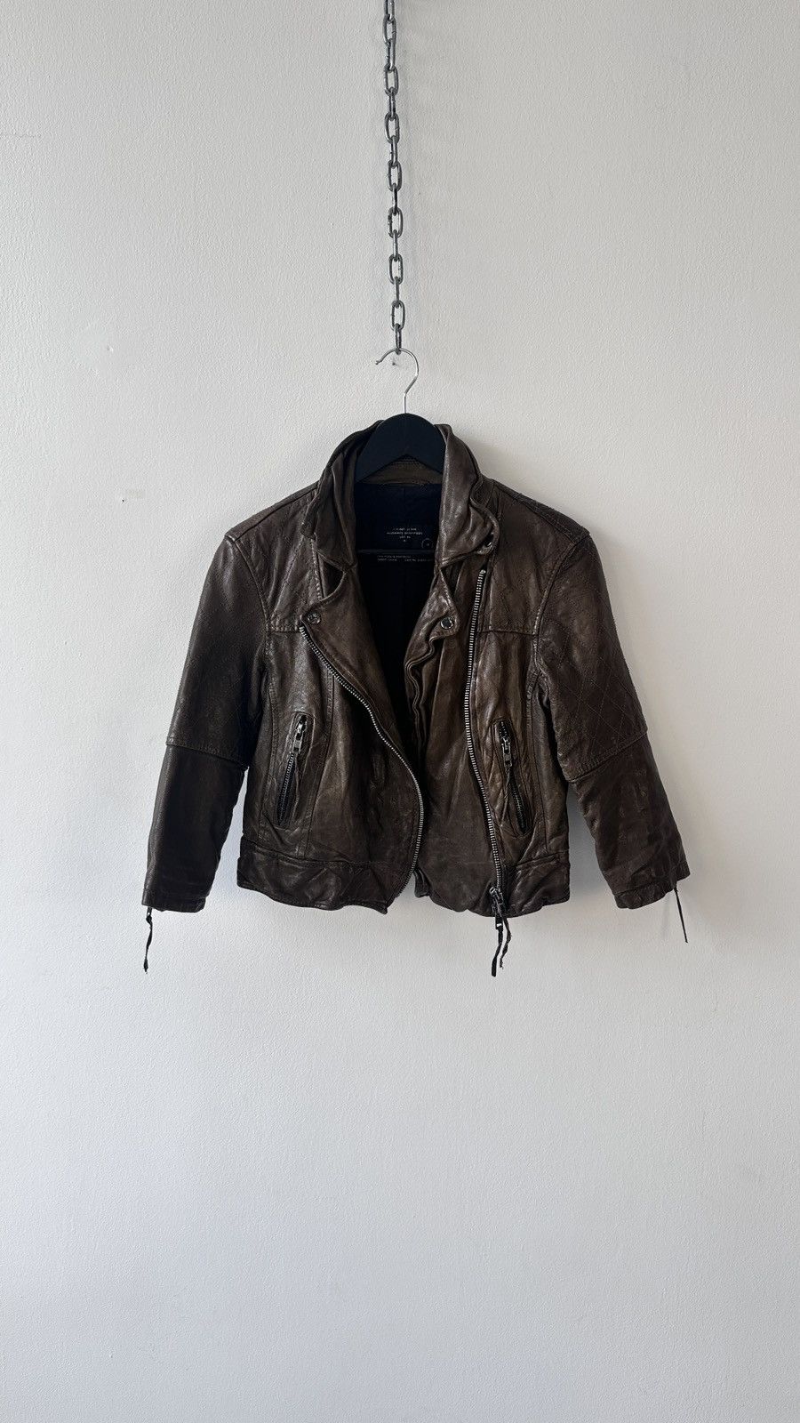 Allsaints AllSaints Worley Brown Leather Moto Jacket Cropped Archive Size M / US 6-8 / IT 42-44 - 2 Thumbnail