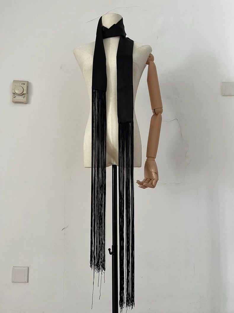 Ann Demeulemeester Black Fringed Silk Scarf by Ann Demeulemeester- DMC Size ONE SIZE - 1 Thumbnail