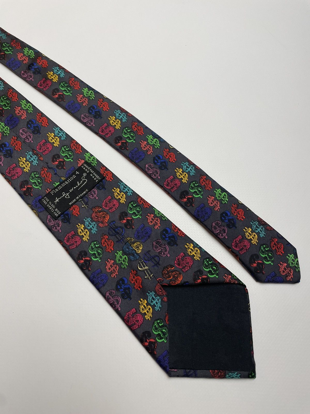 image of Vintage Andy Warhol 1995 Dollar Printed Silk Tie, Men's