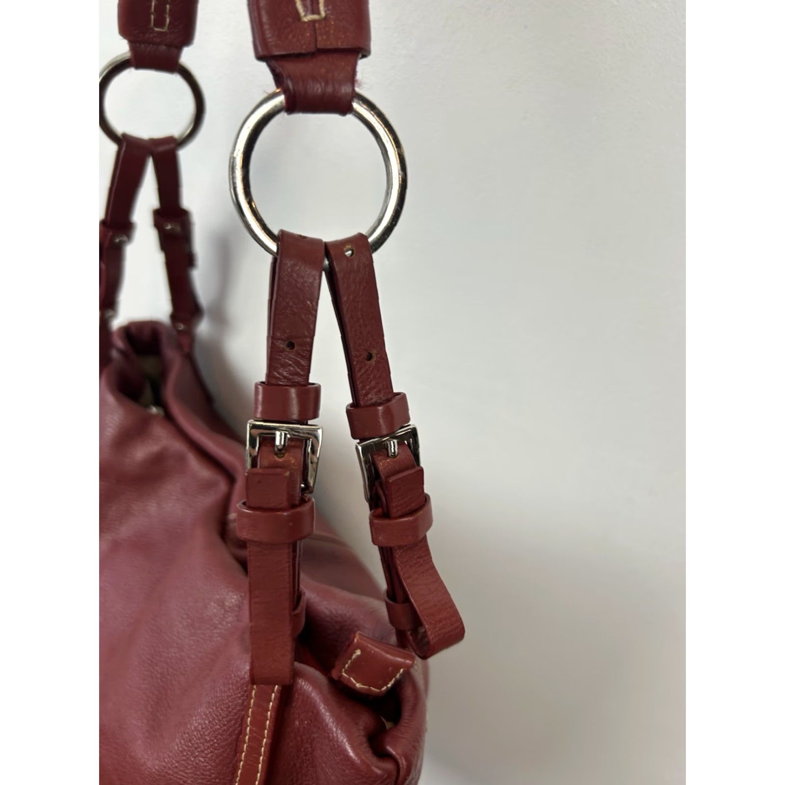 Vintage VINTAGE Wilsons Leather Hobo Bag Bucket Handbag Pebbled Red Y2K Purse Size ONE SIZE - 5 Thumbnail