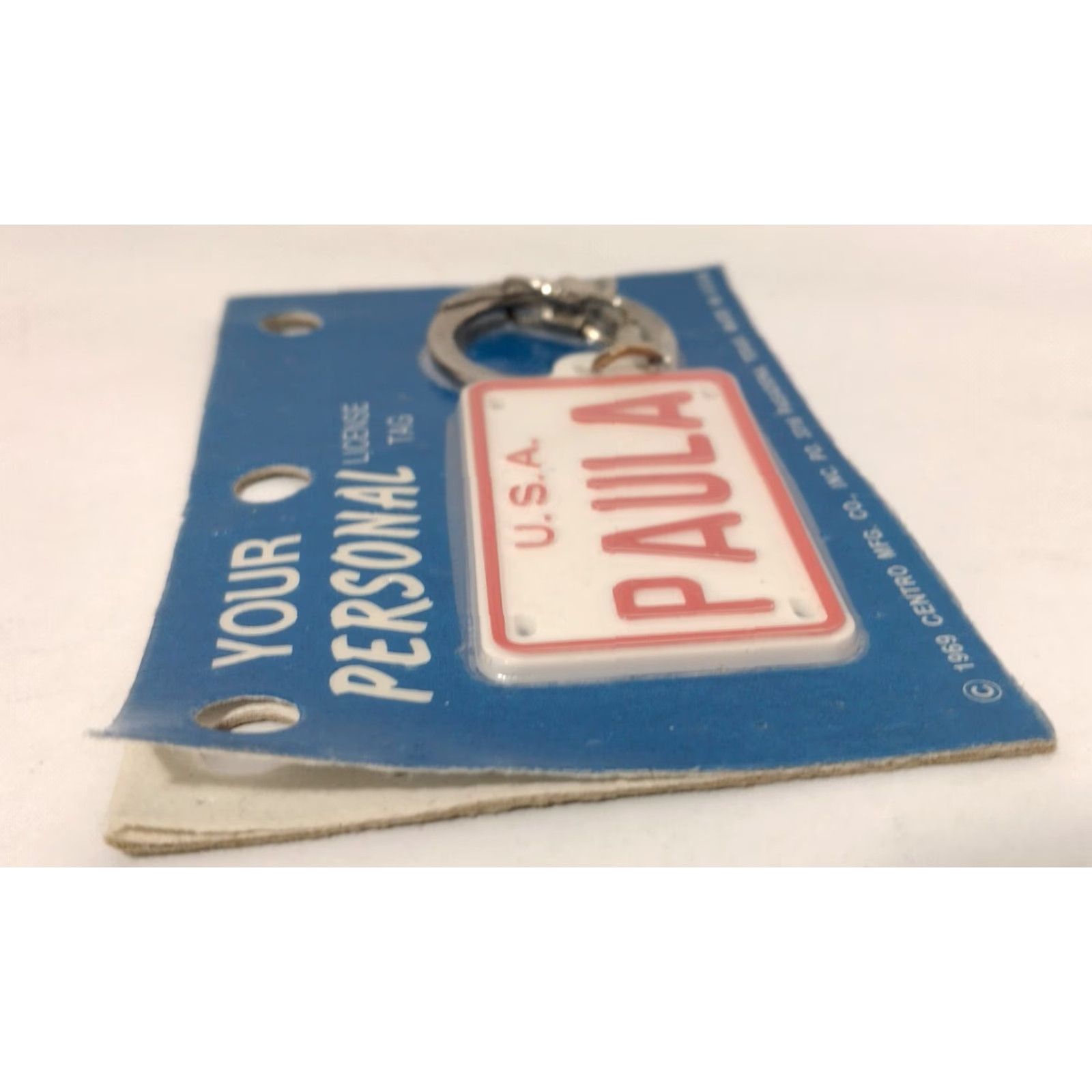 Vintage VINTAGE Centro MFG Co. Paula USA License Plate Keychain Personalized Woman's Accessory Solid Red White Silver 90s Size ONE SIZE - 3 Thumbnail
