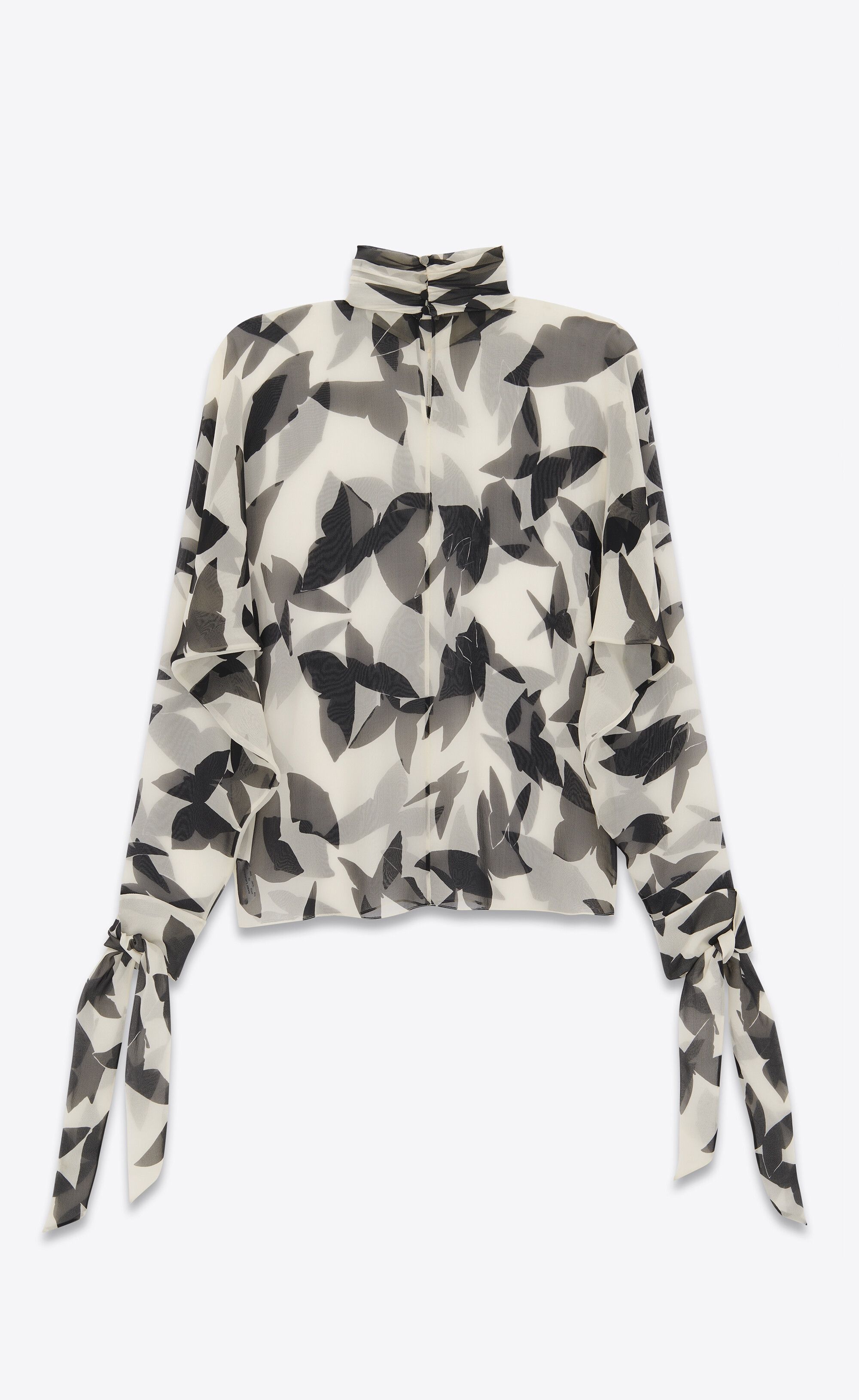 Saint Laurent Paris o1s1wg111124 Blouse in Butterfly Silk Muslin Black & White Size XS / US 0-2 / IT 36-38 - 2 Thumbnail