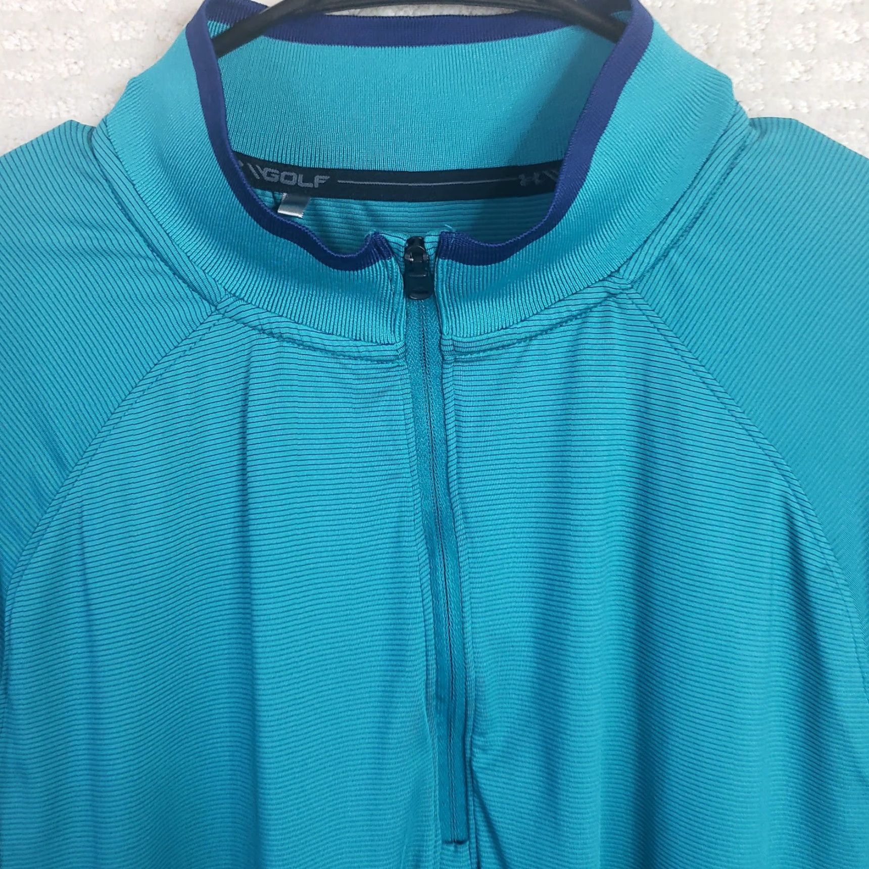 Under Armour UNDER ARMOUR Men L Teal Striped 1/4 Zip Loose Fit Pullover Jacket Breathable Threadborne Size US L / EU 52-54 / 3 - 3 Thumbnail