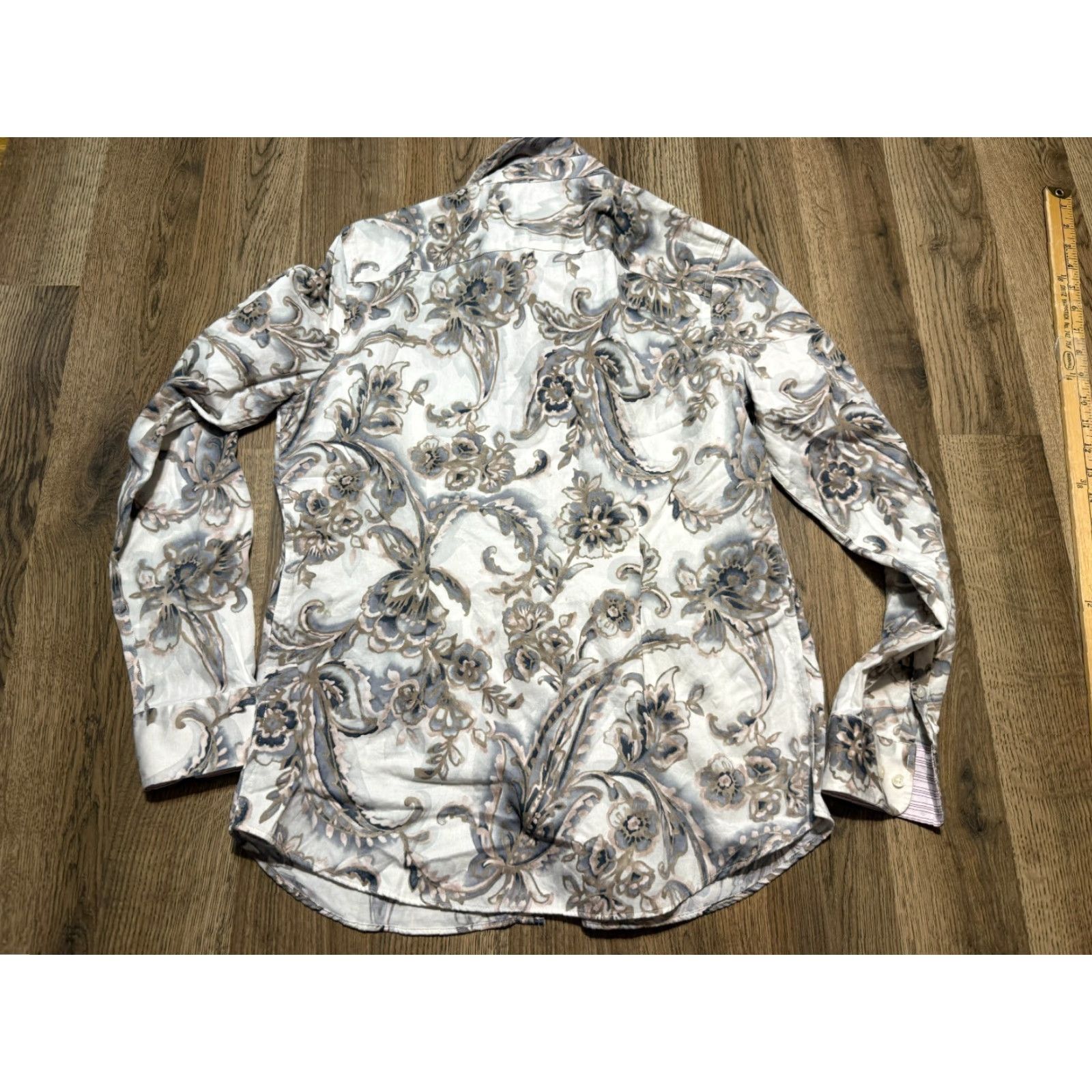 Chaps CHAPS Blouse Women's Medium White Blue Brown Pink Floral Long Sleeve Button Up Size M / US 6-8 / IT 42-44 - 2 Thumbnail