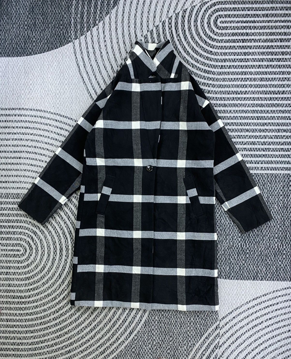 Other Vintage Back Number Black Checked Long Wool Coat Jacket Size US M / EU 48-50 / 2 - 5 Thumbnail