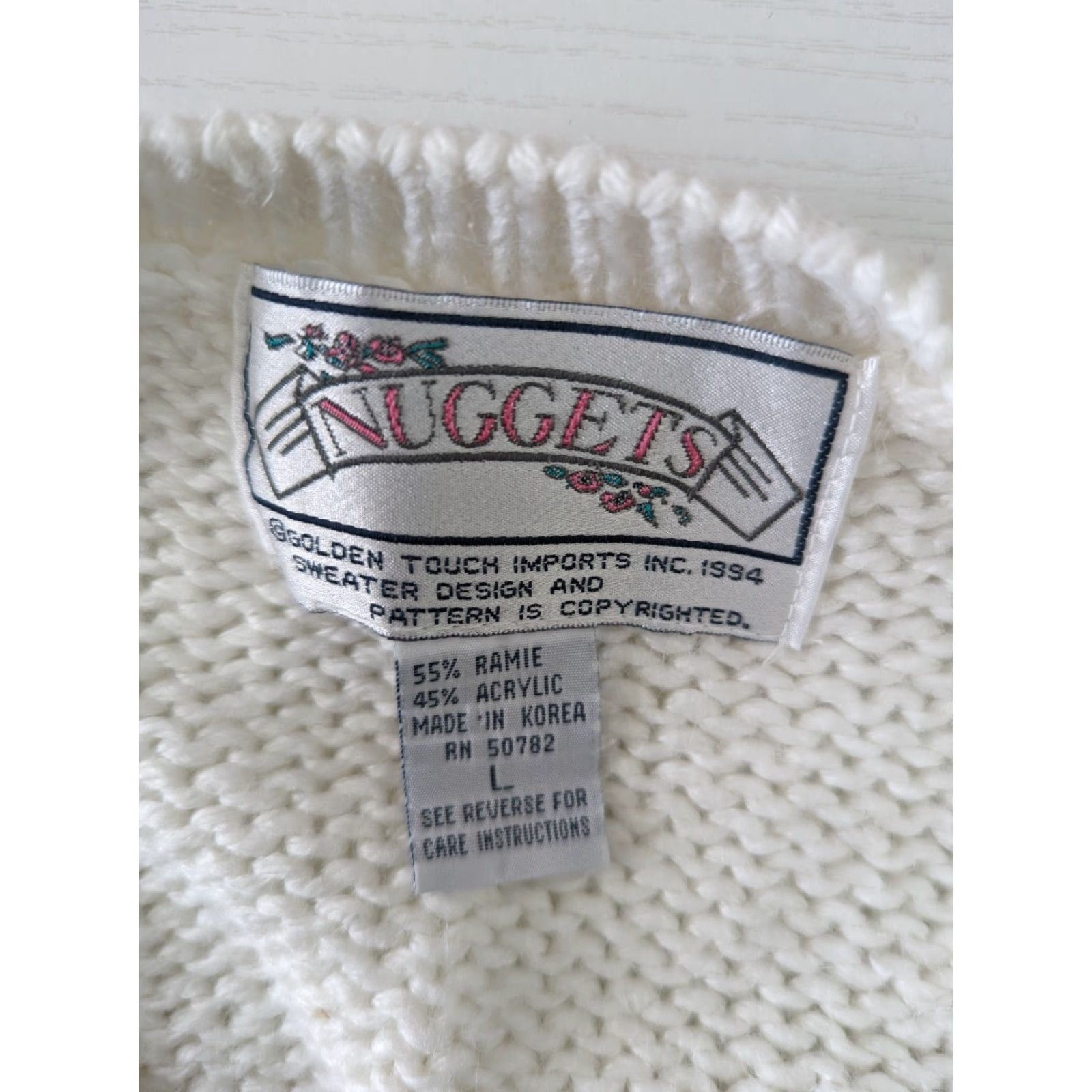 Vintage VINTAGE Rose Floral Embroiderd White Cardigan Sweater Womens Large S8C Cottagecore Size L / US 10 / IT 46 - 4 Thumbnail