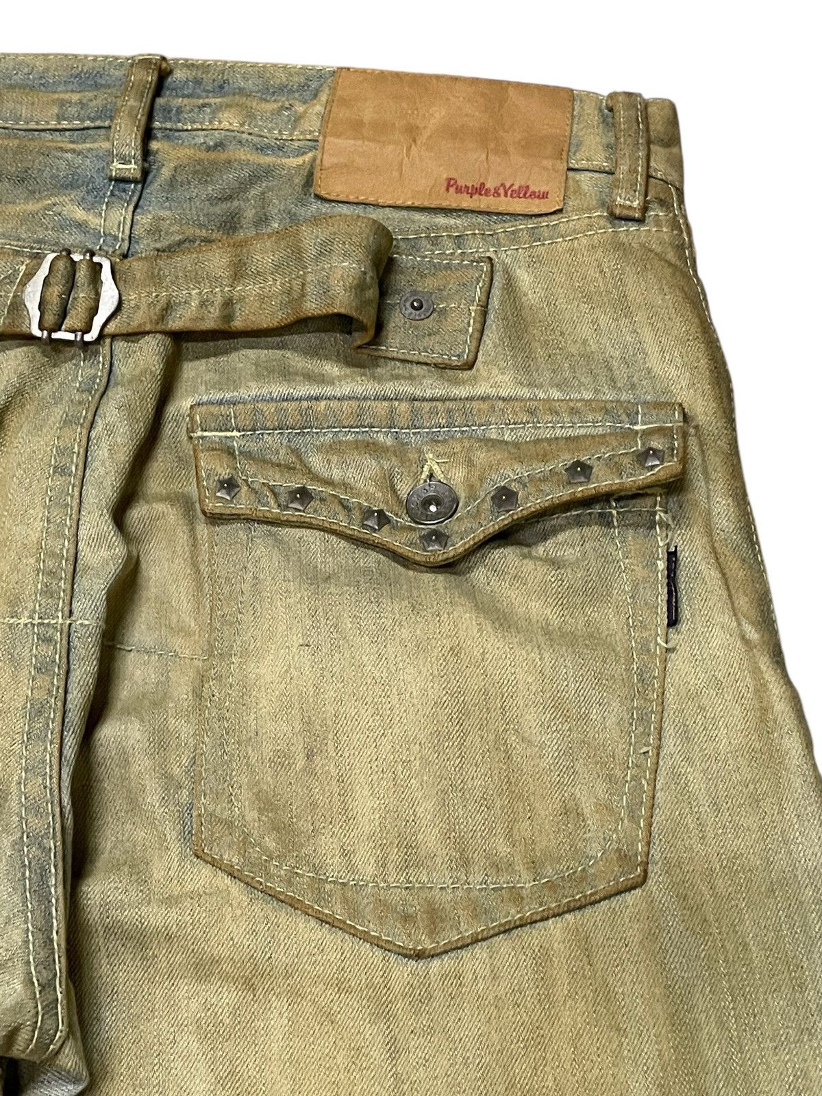 Japanese Brand × Le Grande Bleu (L.G.B.) × Purple Purple & Yellow Pierced Studded Double Knee Muddy Jeans Size US 30 / EU 46 - 16 Thumbnail