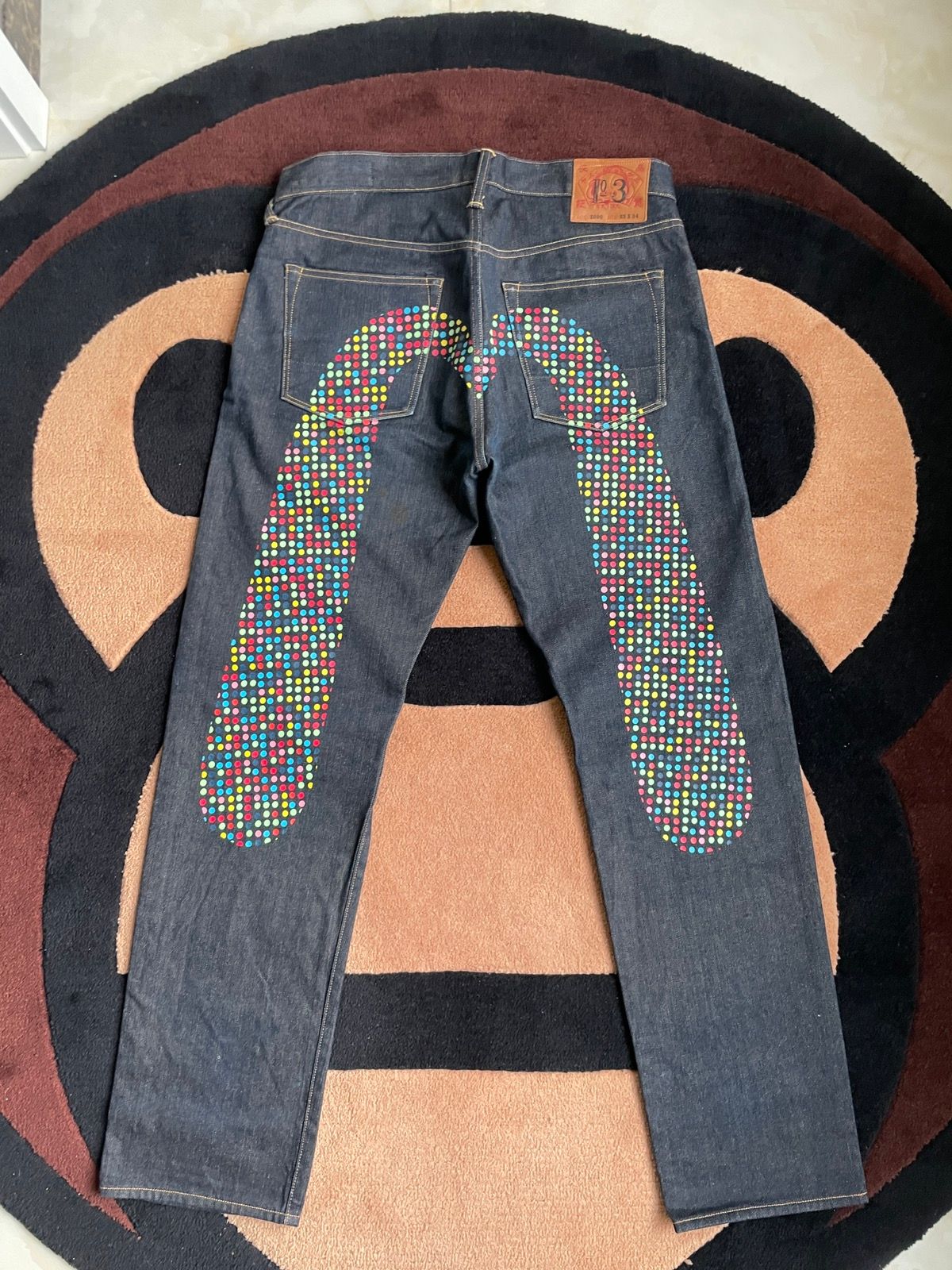 Pre-owned Evisu Rainbow Daicock Style Jeans！size：33x34 In Black Blue