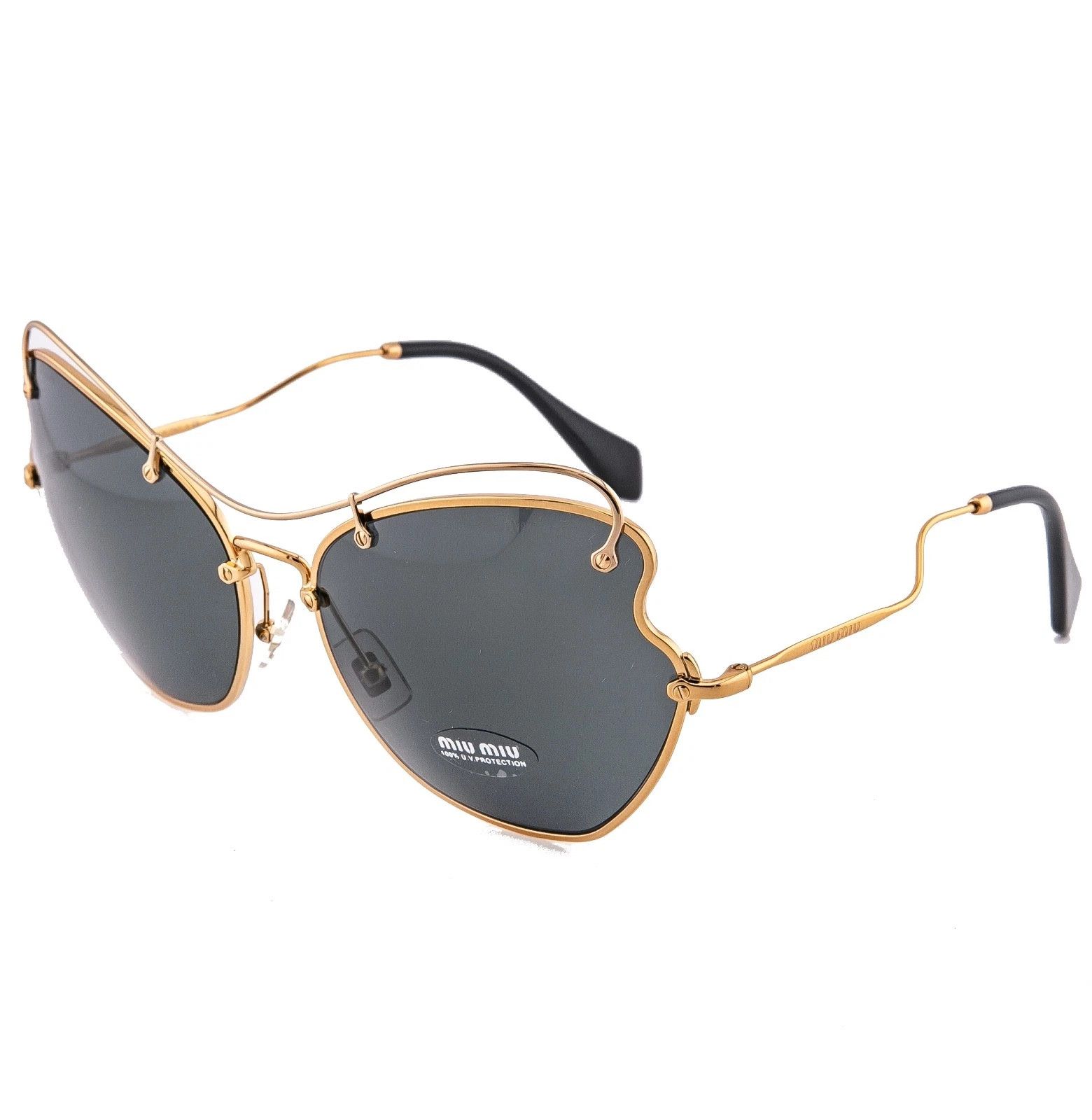 Miu Miu MIU MIU MU56RS SCENIQUE Butterfly 56R Black Gold Sunglasses Size ONE SIZE - 8 Thumbnail
