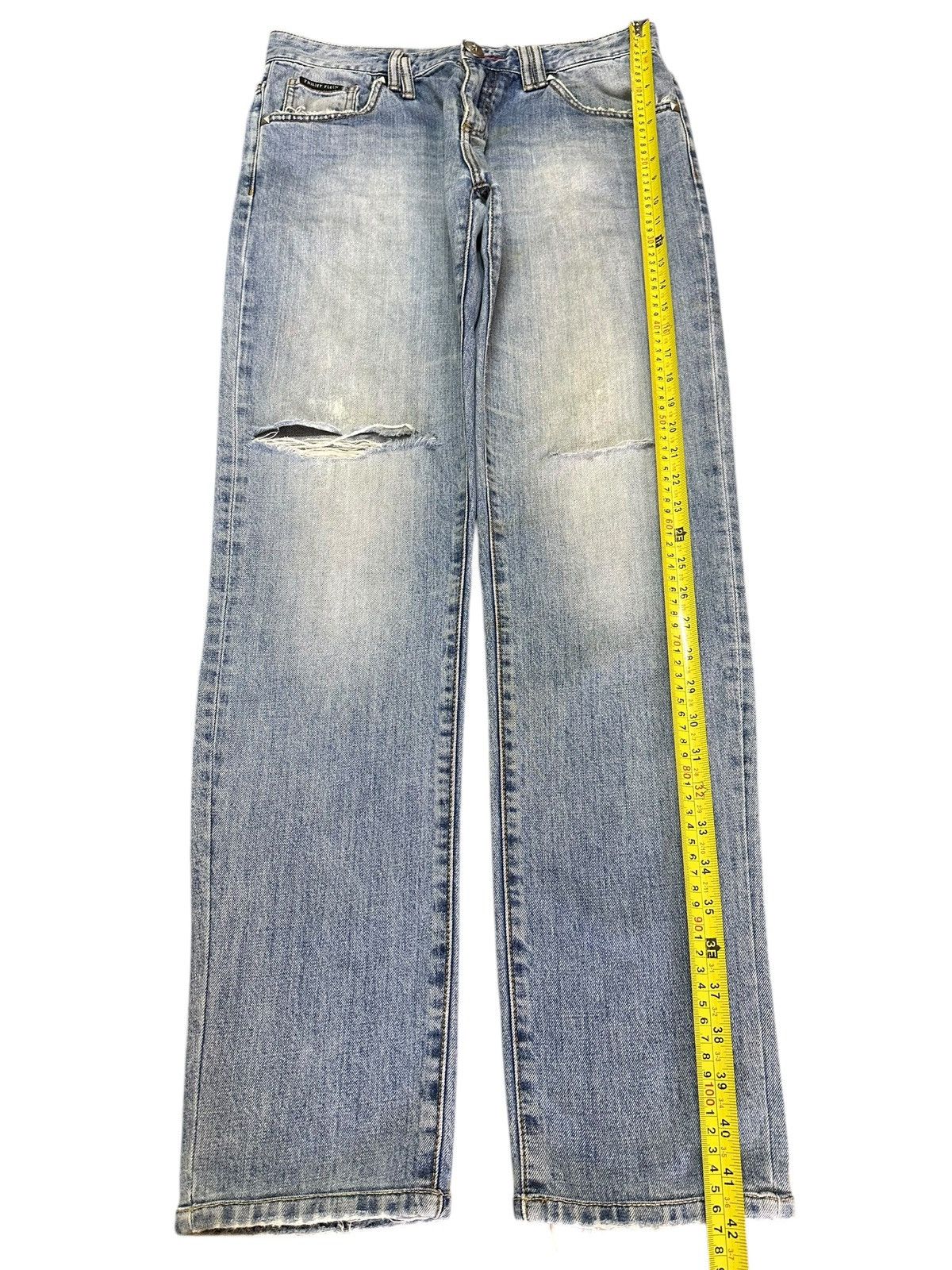 Philipp Plein Philipp Plein Blue Faded Wash Distress Style Jeans Size US 31 - 14 Thumbnail