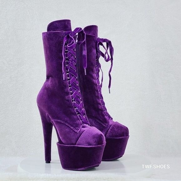 Other Adore 1045 Purple Velvet 7" High Heel Platform Ankle Boots P Size US 10 / IT 40 - 3 Thumbnail