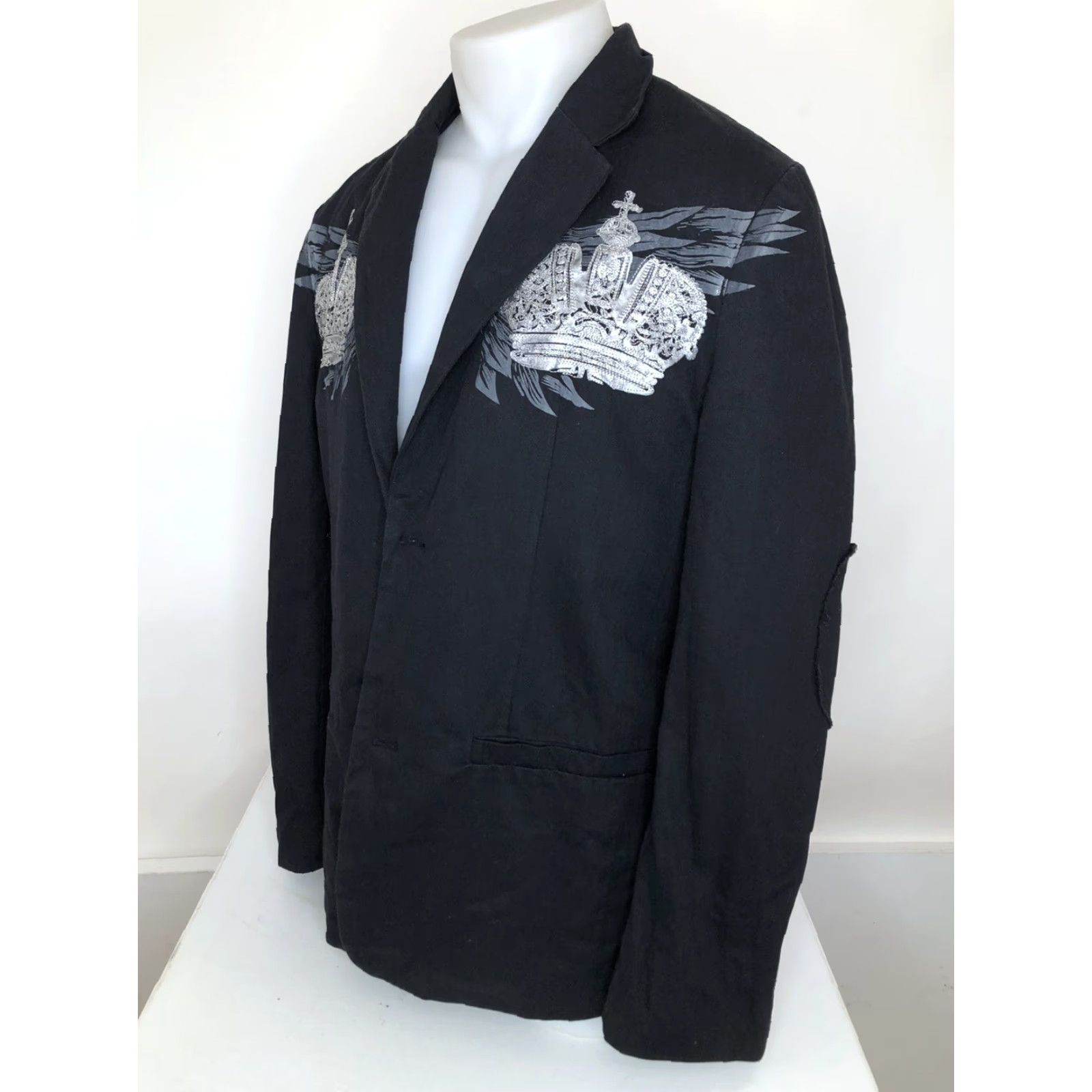 Roar Roar / Buckle Embroidered Mens Blazer Jacket - Wing Collared Buckle Closure - Black - Size M Size 40R - 4 Thumbnail