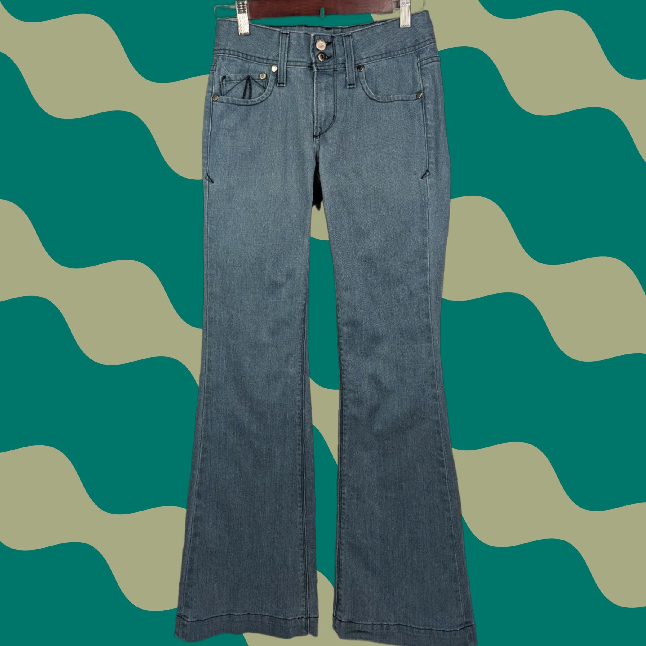 Vintage VINTAGE Proportion Of Blu Jeans Adult Women 25 Blue Flared Cotton Blend Denim Size 42" / US 20 - 1 Thumbnail