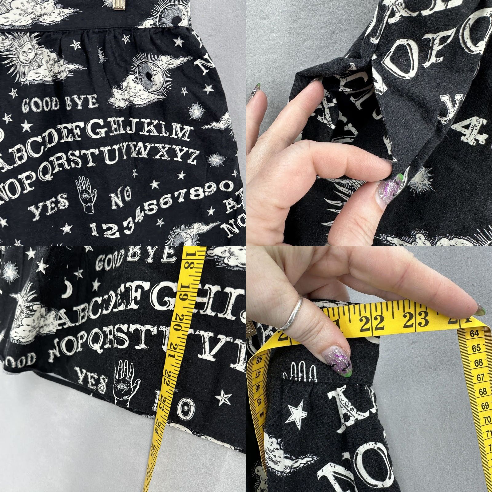 Vintage Folter Skirt Womens Plus 3XL Ouija Board Circle Skirt Cotton Goth Punk Witchy Skater Short Black Size 40" / US 18 - 8 Thumbnail